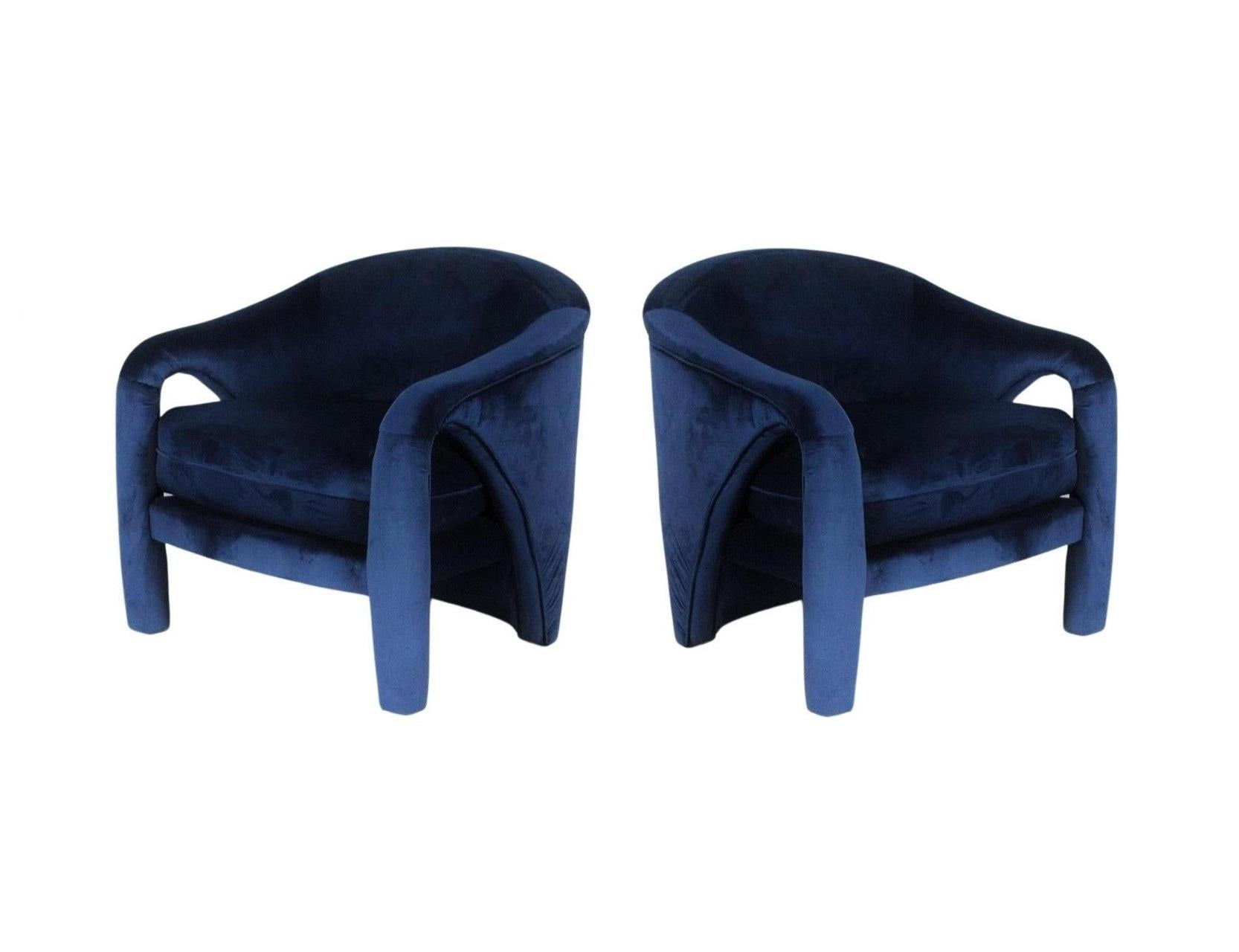Vladimir Kaganesque Navy Blue Lounge Chairs by Weiman For Sale 7