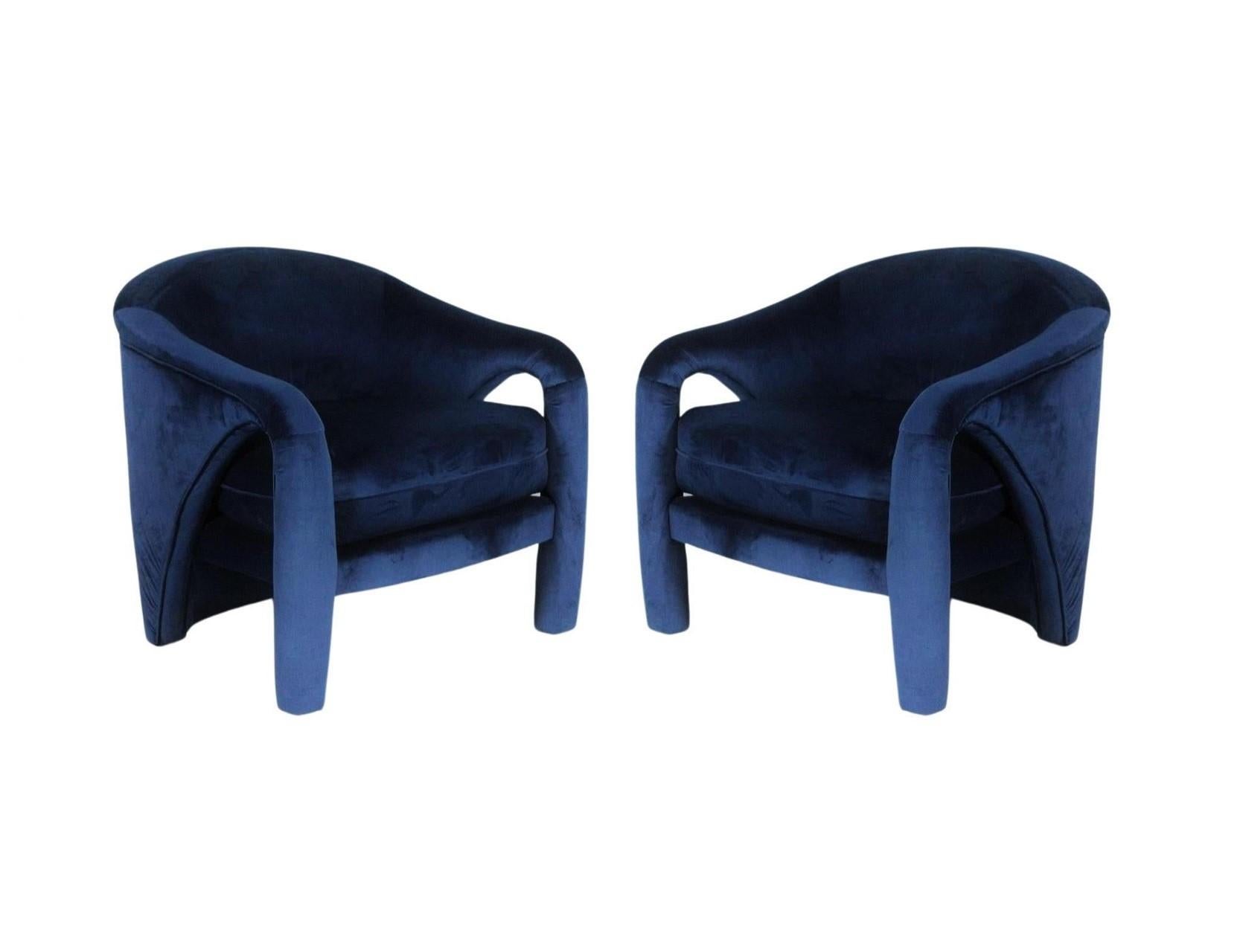 American Vladimir Kaganesque Navy Blue Lounge Chairs by Weiman For Sale