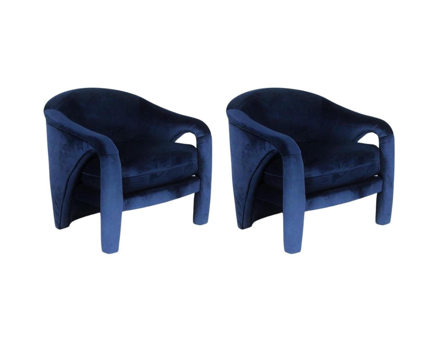 Late 20th Century Vladimir Kaganesque Navy Blue Lounge Chairs by Weiman For Sale