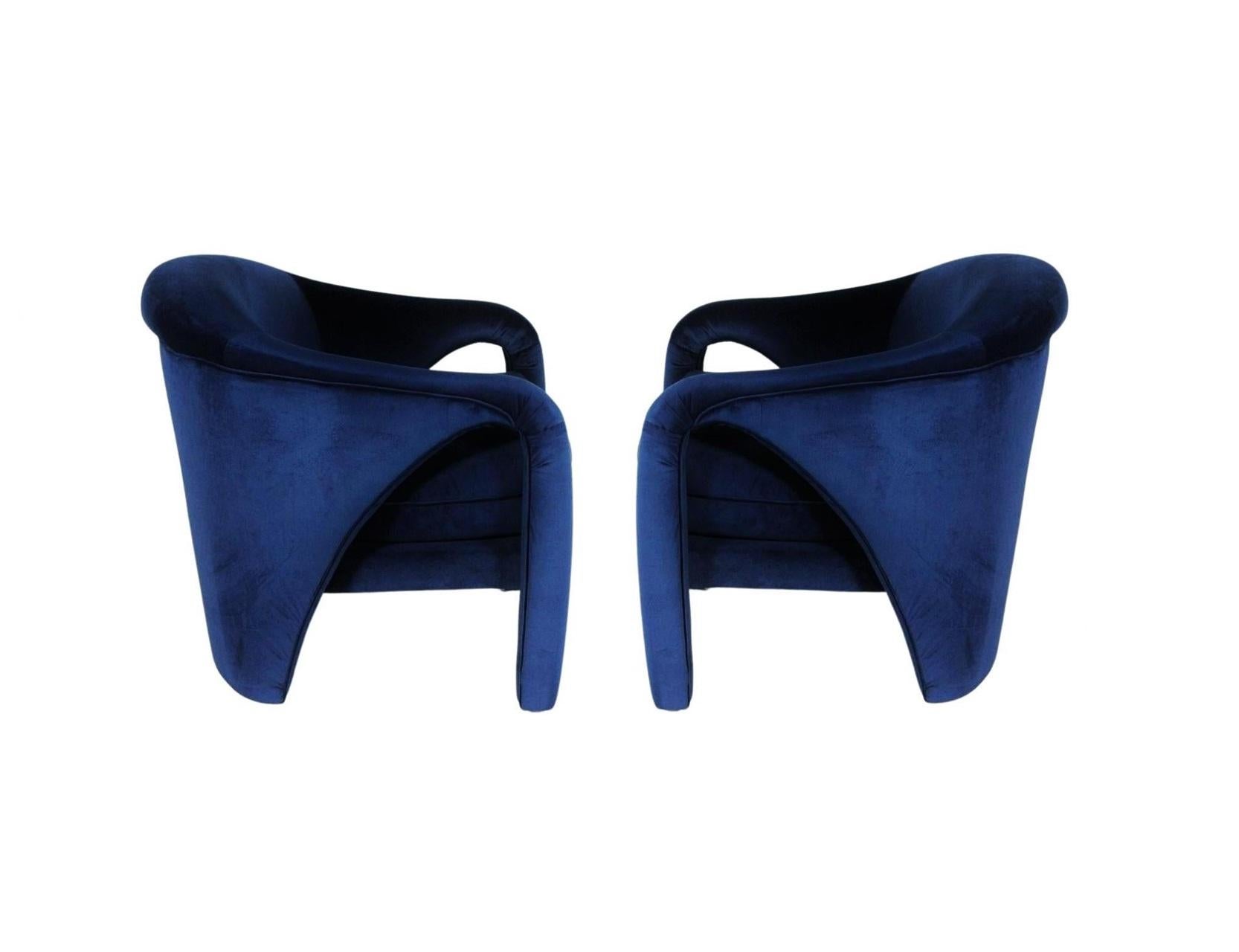 Velvet Vladimir Kaganesque Navy Blue Lounge Chairs by Weiman For Sale