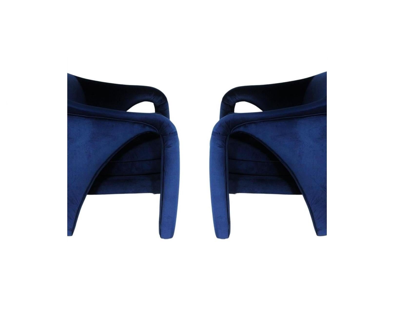 Vladimir Kaganesque Navy Blue Lounge Chairs by Weiman For Sale 1