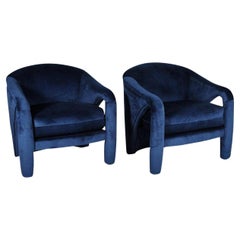 Retro Vladimir Kaganesque Navy Blue Lounge Chairs by Weiman
