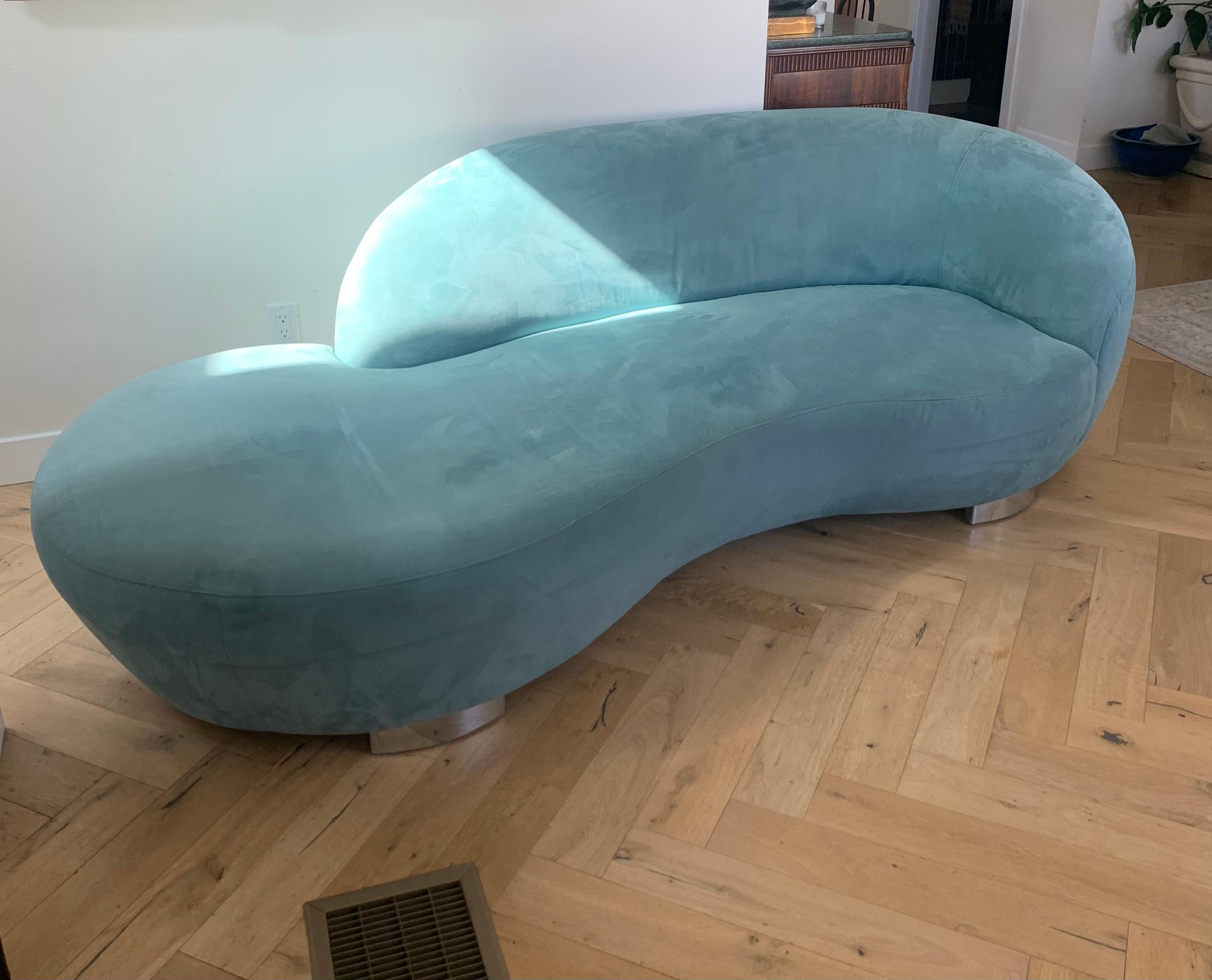 Italian Vladimir Karan Style Serpentine Biomorphic Sofa in Powder Blue