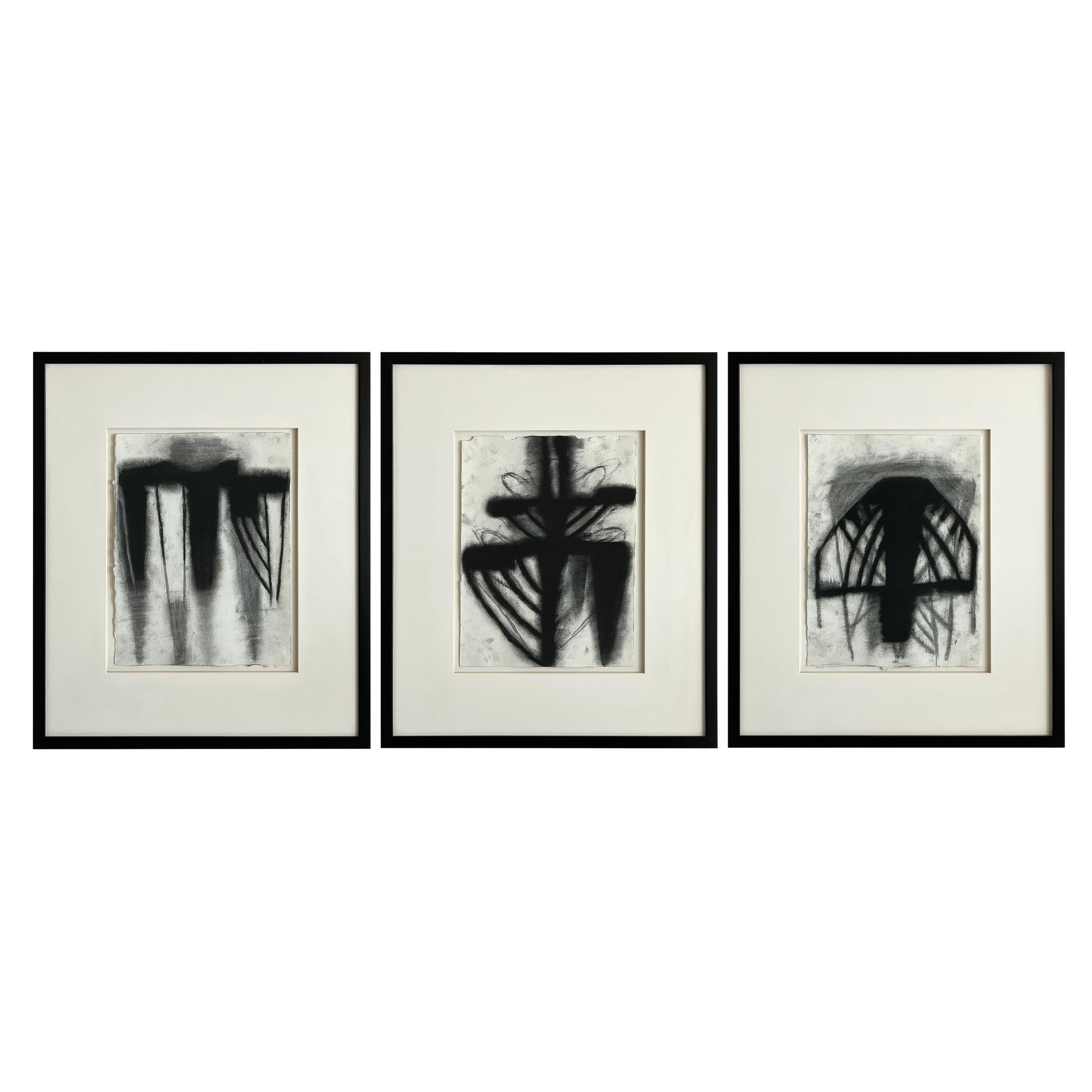 Vladimir Ketchens Framed Abstract Charcoal Drawings