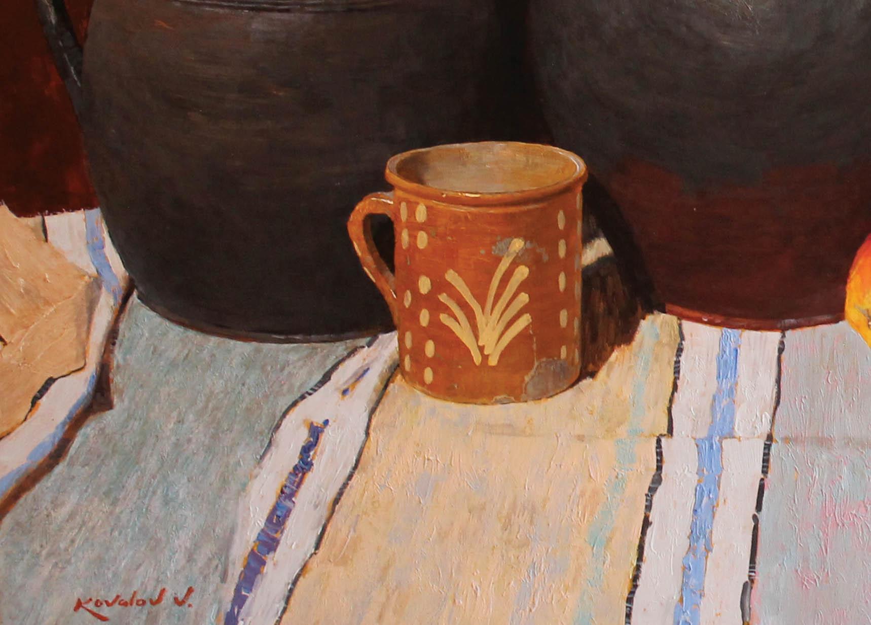 Keramik- und Äpfel – Painting von Vladimir Kovalov