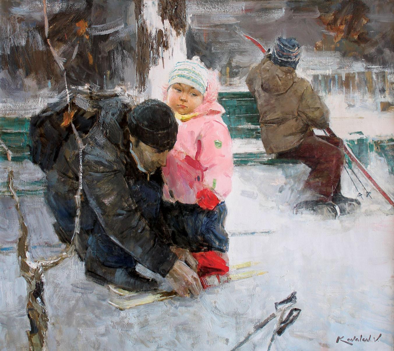 Vladimir Kovalov Figurative Painting - Winter Walk