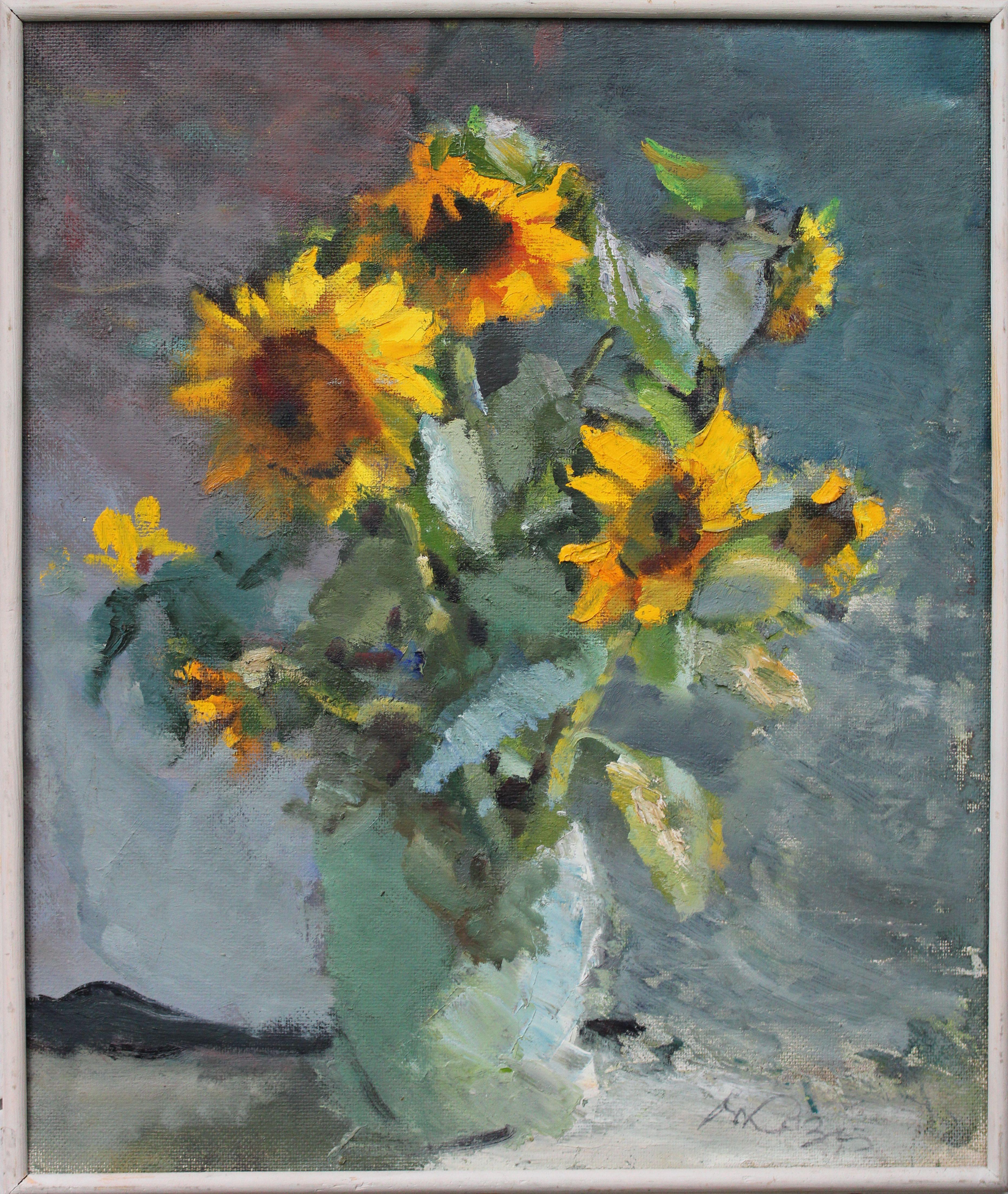Sunflowers. 1994, cardboard, oil, 50x60 cm For Sale 6