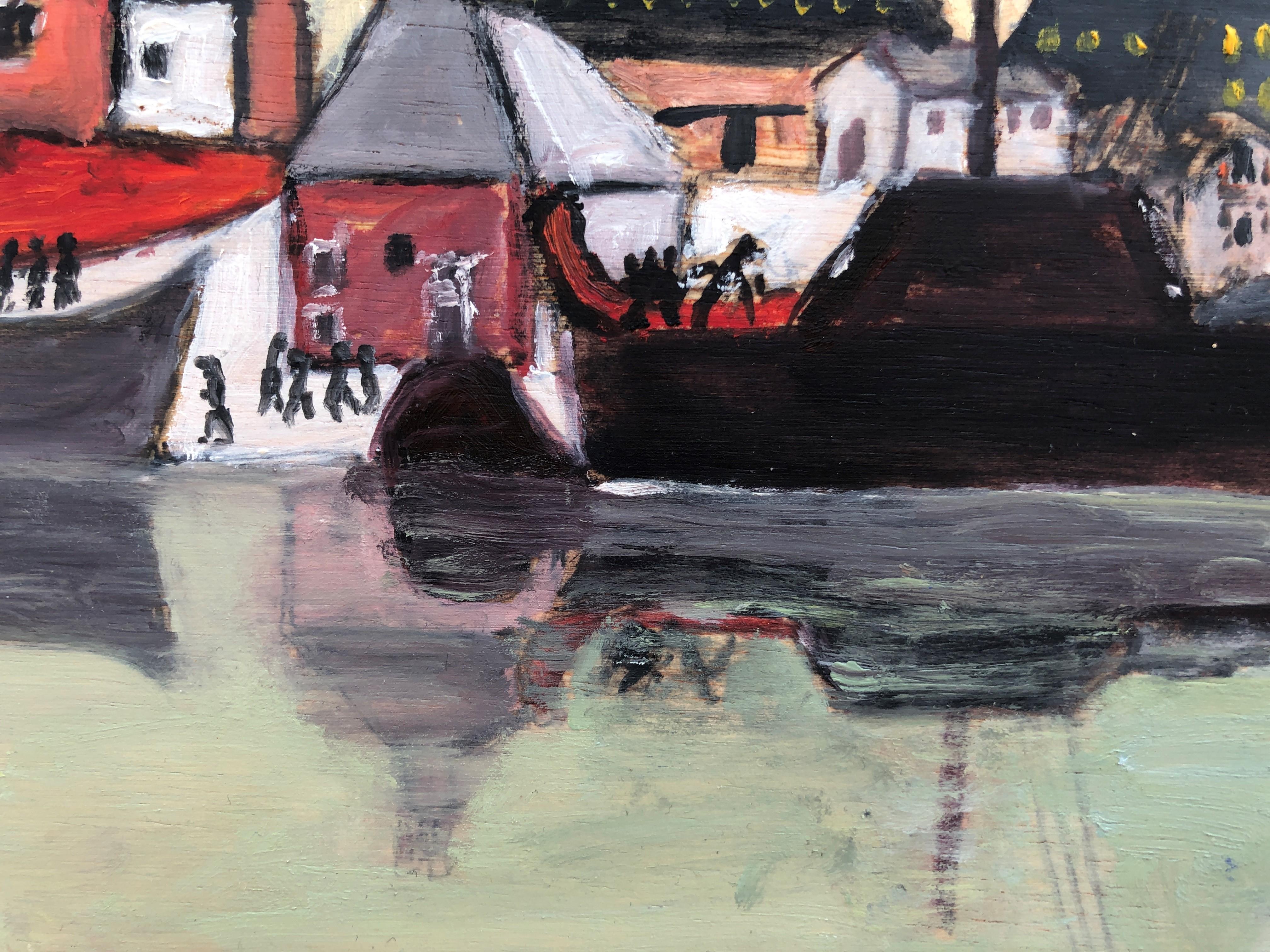 Industrial port, 1930s oil on board painting seascape - Fauvist Painting by Vladimir Ksieski