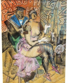 Vladimir Lebedev Russian Avant-Garde 'Working Girl' Mixed Media Work on Paper