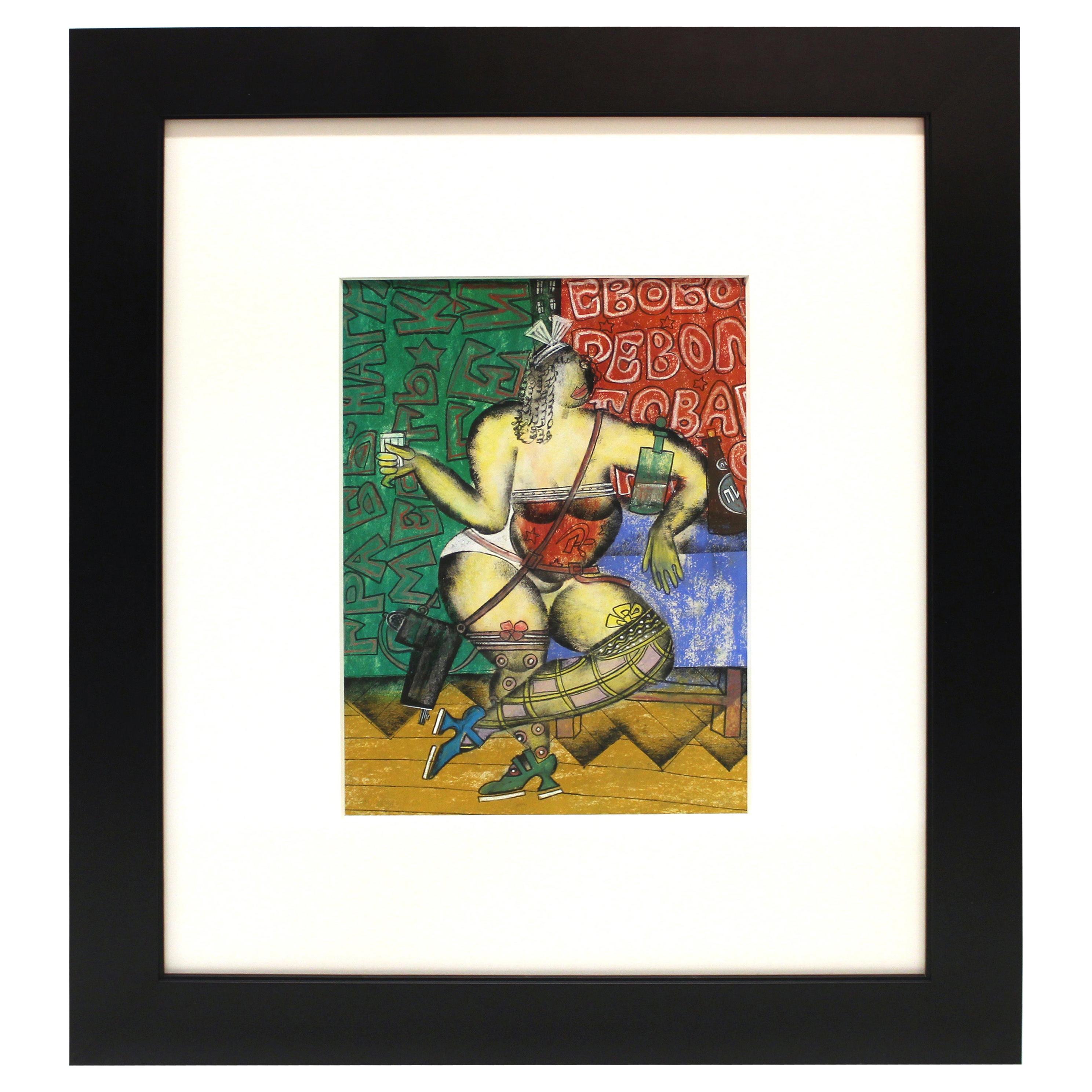 Vladimir Lebedev Russian Avant-Garde 'Working Girl' Mixed Media Work on Paper For Sale