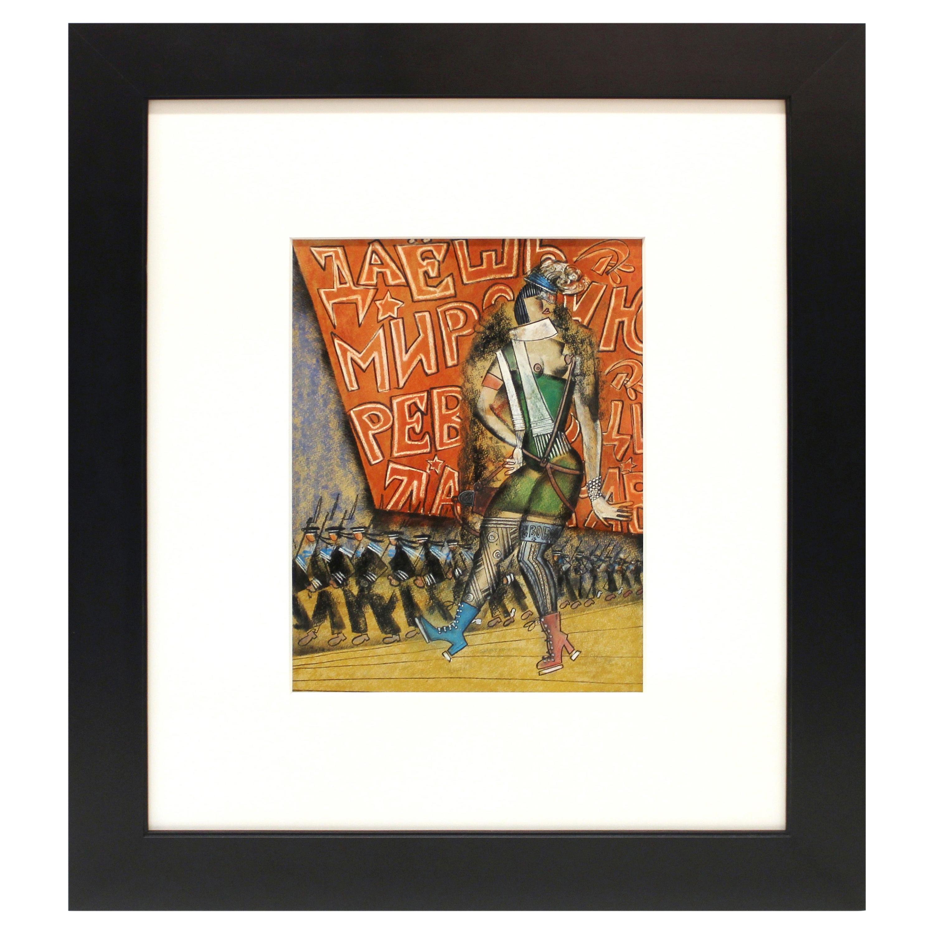 Vladimir Lebedev Russian Avant-Garde 'Working Girl' Mixed Media Work on Paper For Sale