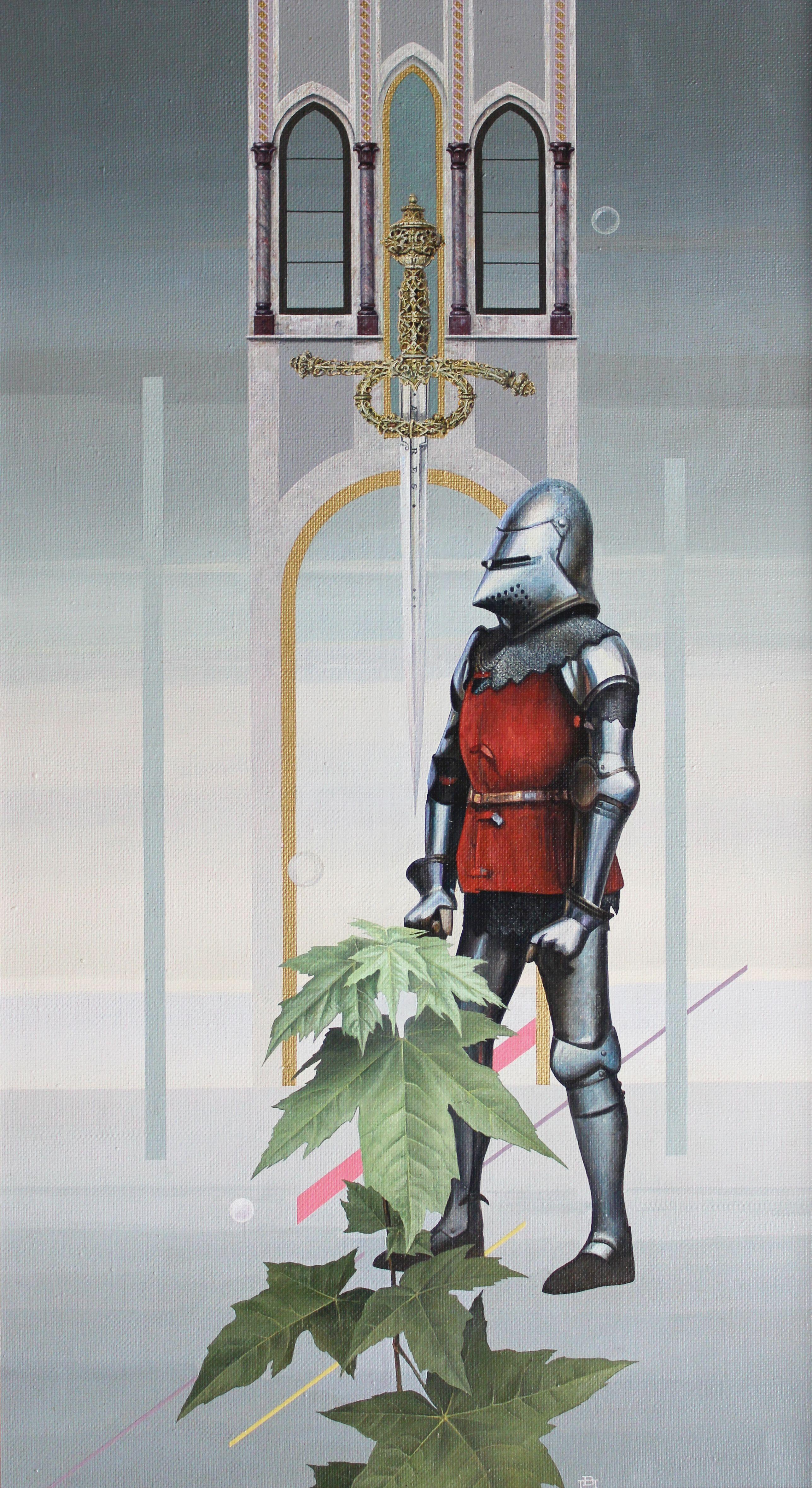 Vladimir Pavlov Interior Painting - The Knight. 1993. Canvas, oil, 75x42 cm