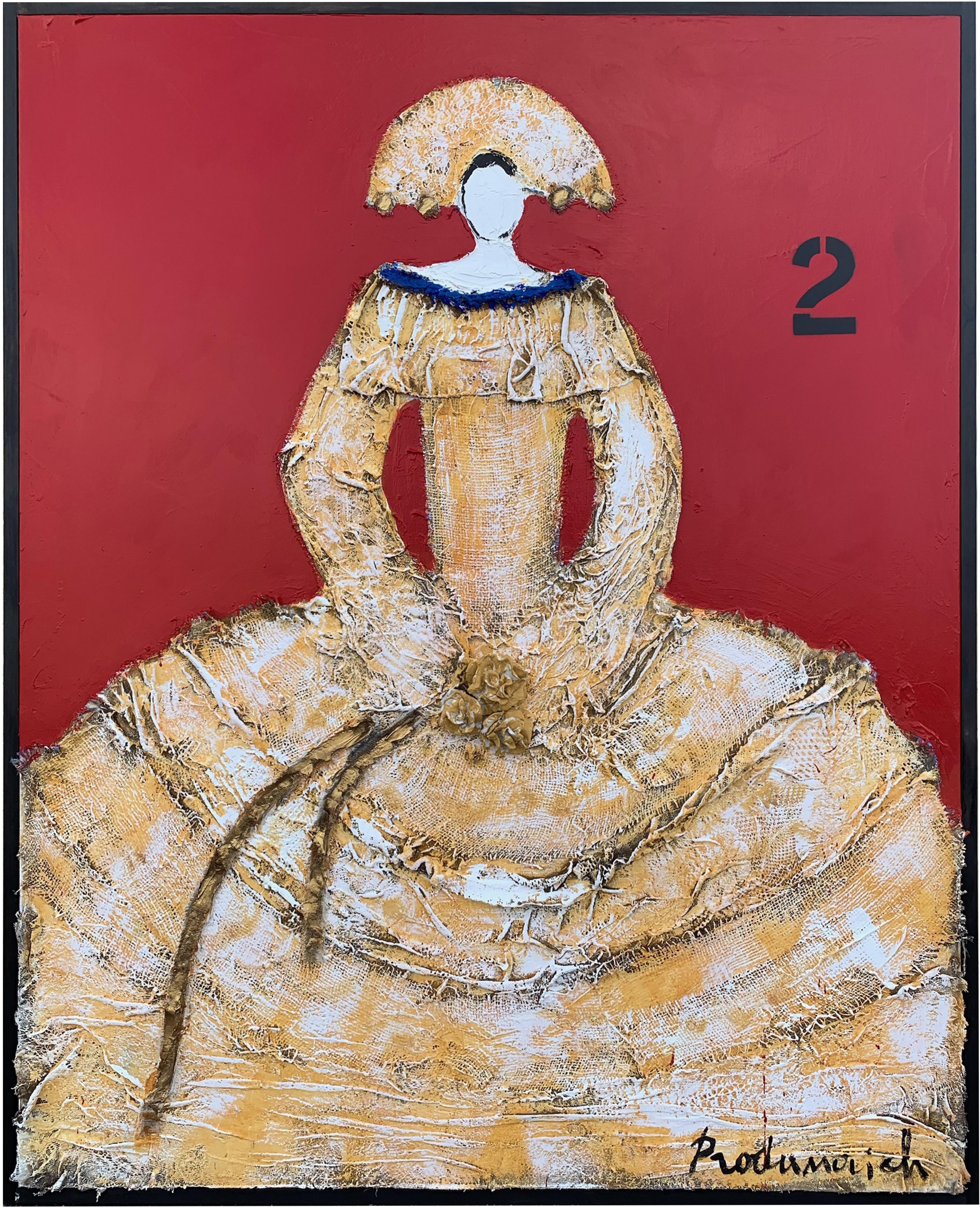 Vladimir Prodanovich Figurative Painting - 'Red Queen II' Mixed Media Figurative Portrait 