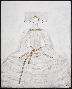 „Weiße Königin“ Figuratives Gemälde in Mischtechnik