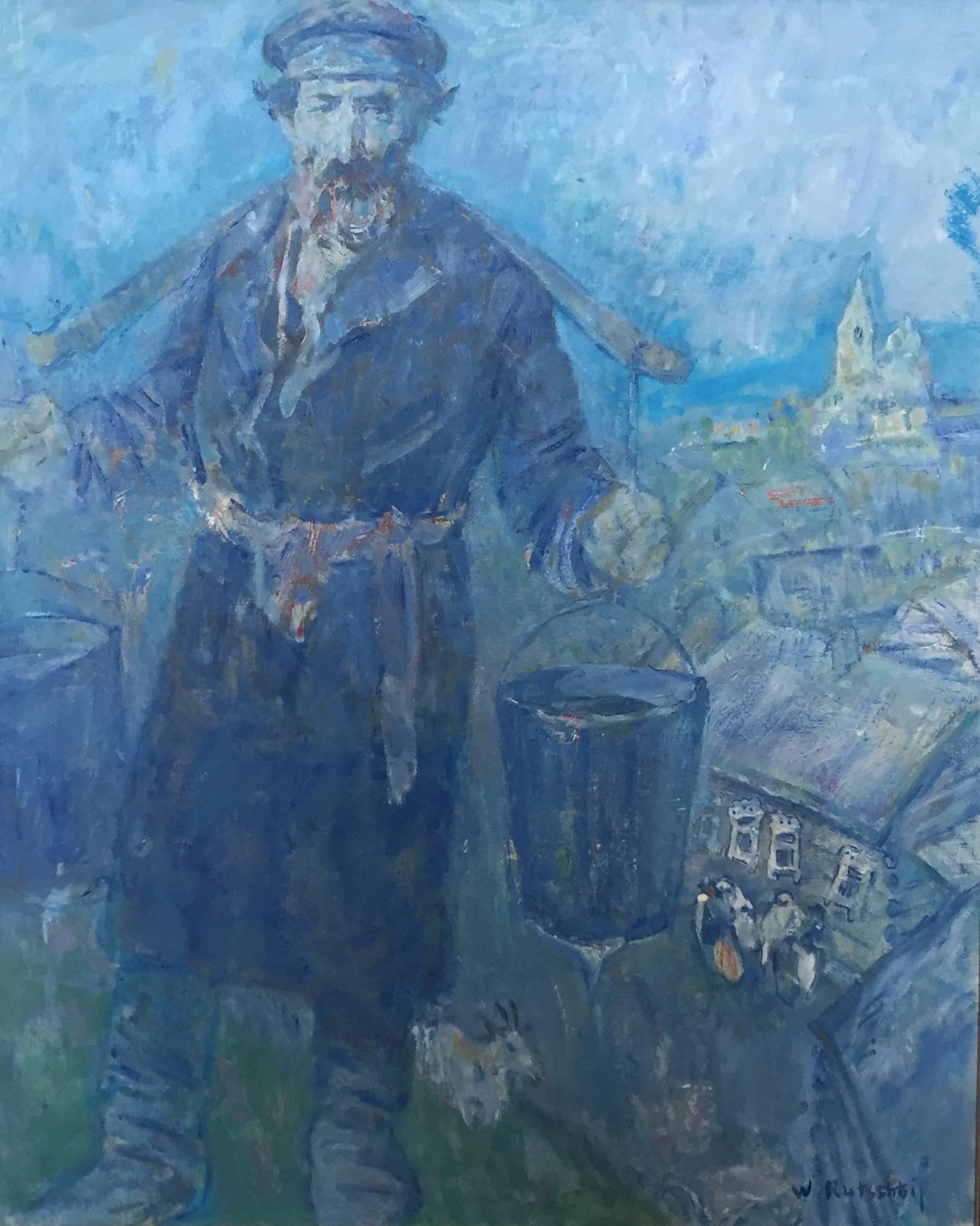 Shtetl Wasserträger, Judaica Ölgemälde – Painting von Vladimir Rutstein