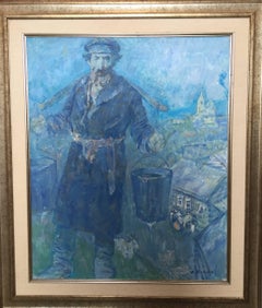 Vintage Shtetl Water Carrier, Judaica Oil Painting