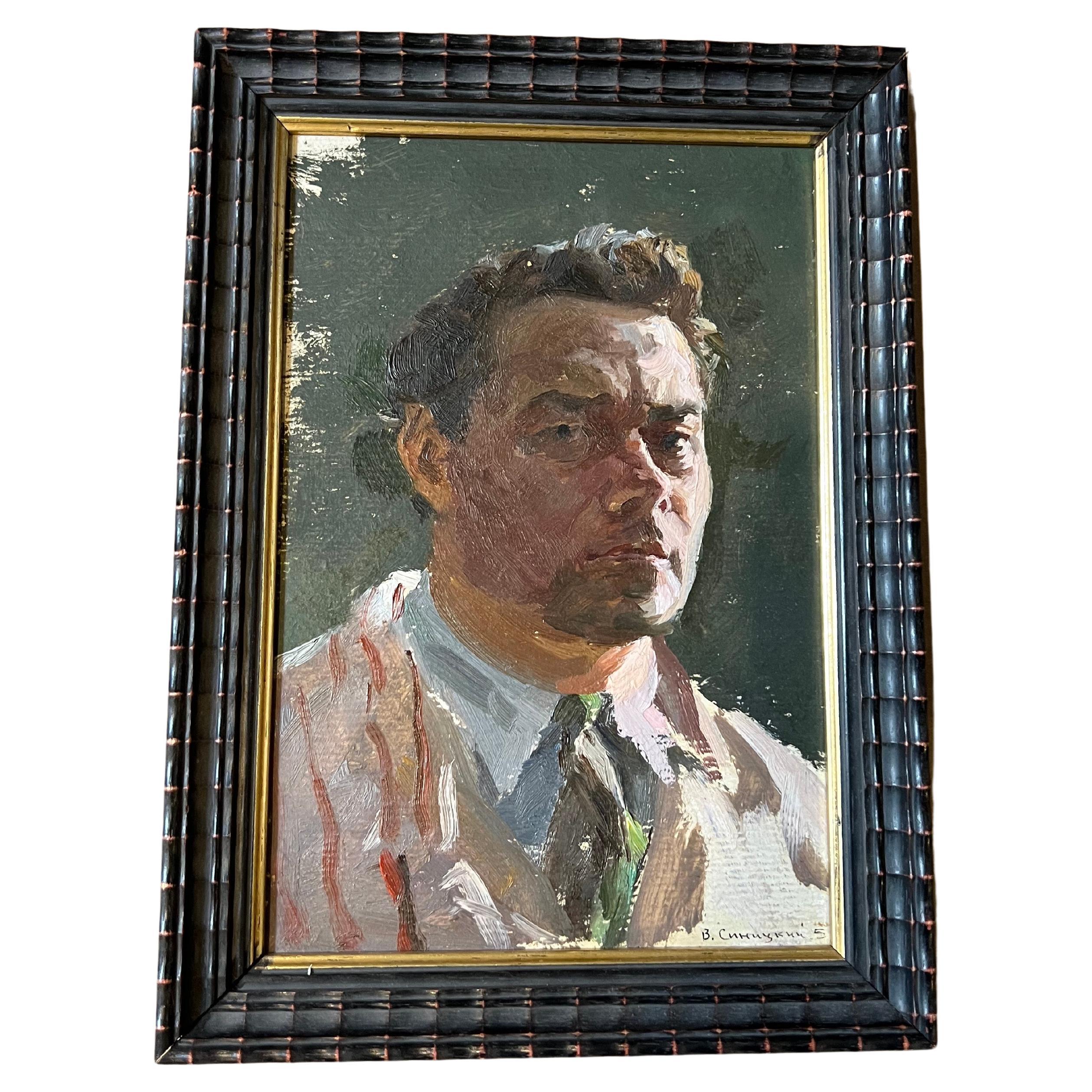 Vladimir Sinitski (1896-1986) "Male Portrait", Oil Painting in Frame  For Sale