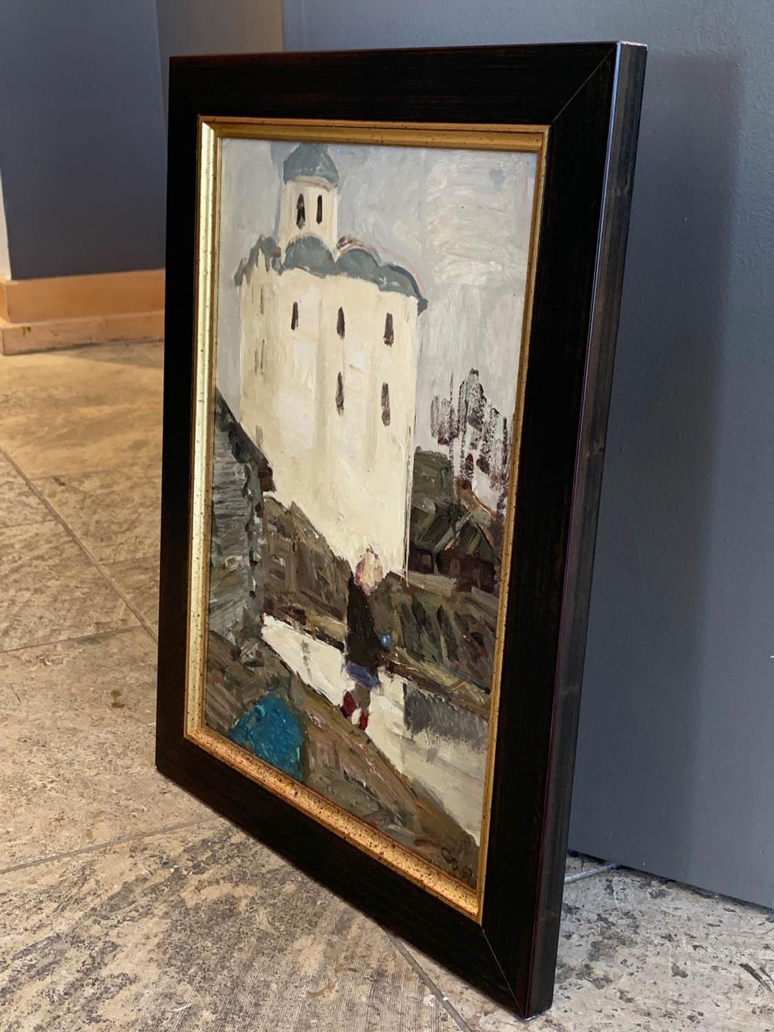 Jeune fille devant l'église St. George - Impressionnisme Painting par Vladimir Skryabin