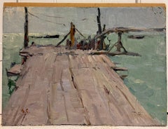 Azov Sea Impressionist Harbour Pier with Boats Coastal Scene Russian Painting