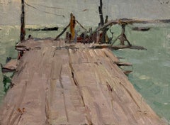 Azov Sea Impressionist Harbour Pier with Boats Coastal Scene Russian Painting