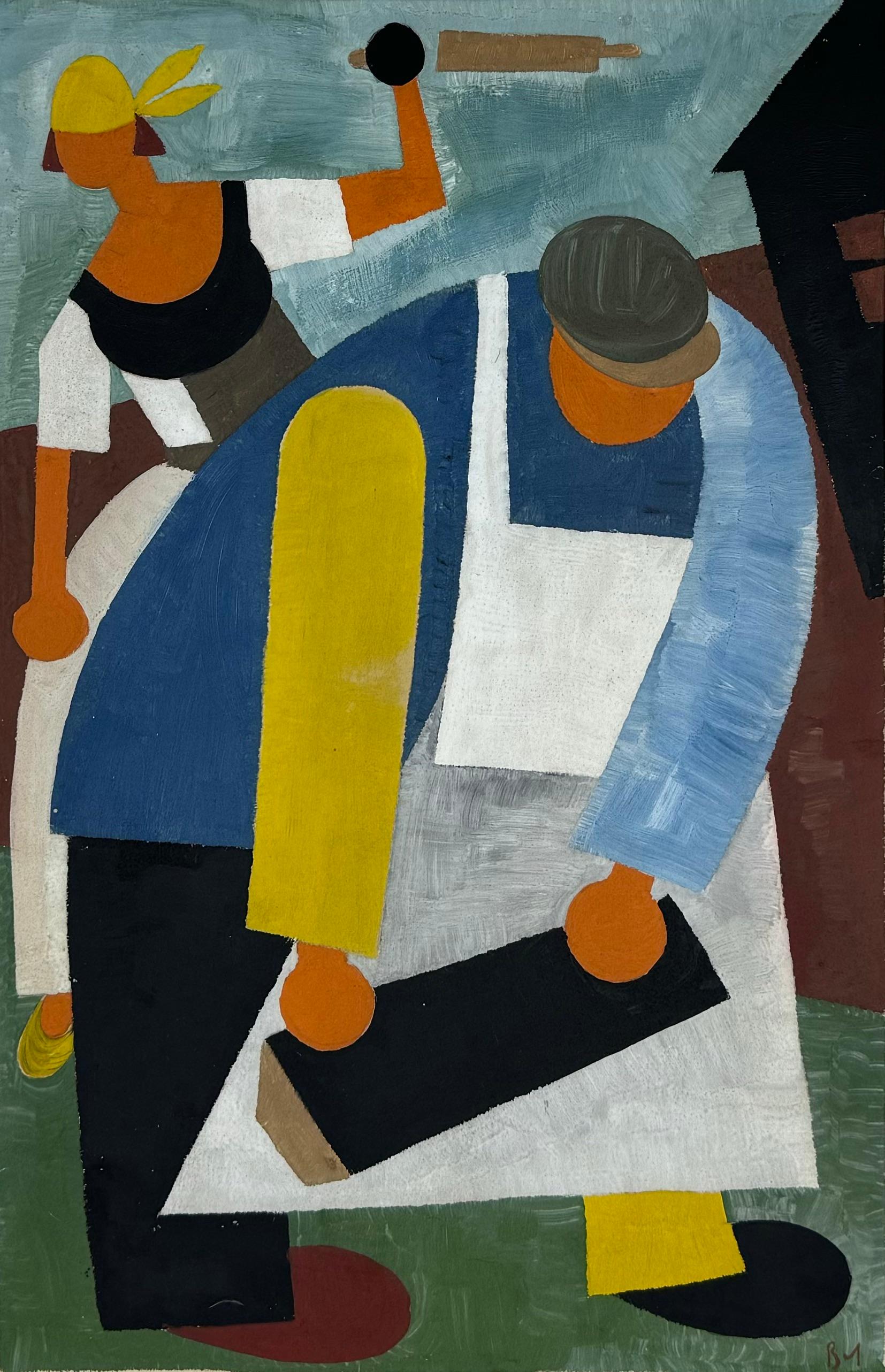 VLADIMIR VASIL’EVICH LEBEDEV Figurative Painting – „Workers“, russischer Konstruktivismus, 1920er Jahre, Moderner sozialer Realismus, Kubismus, Figurativ