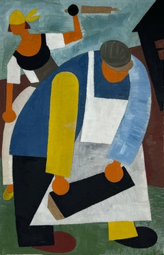 Antique "Workers" Russian Constructivist 1920s Modern Social Realism Cubism Figurative