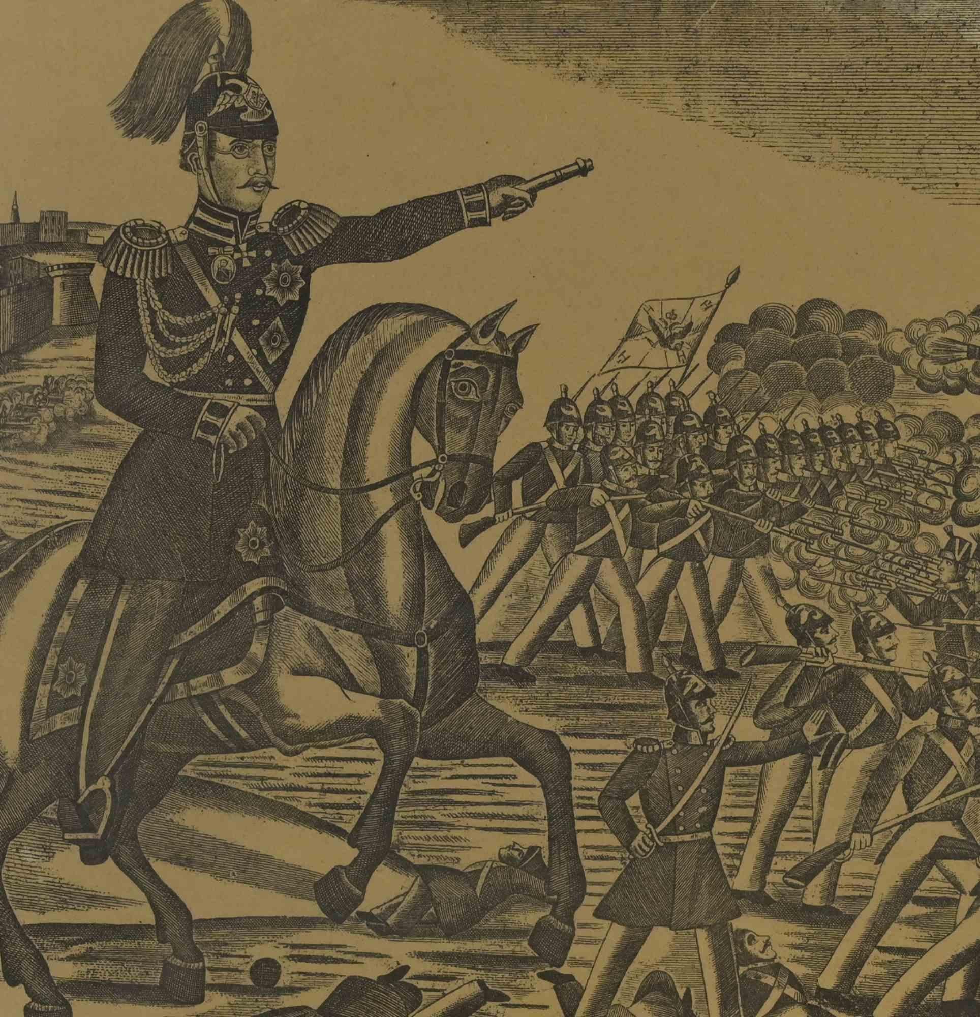 Soldat zu Pferd – Lithographie von Vladimir Vasilyev – 1880er Jahre im Angebot 1