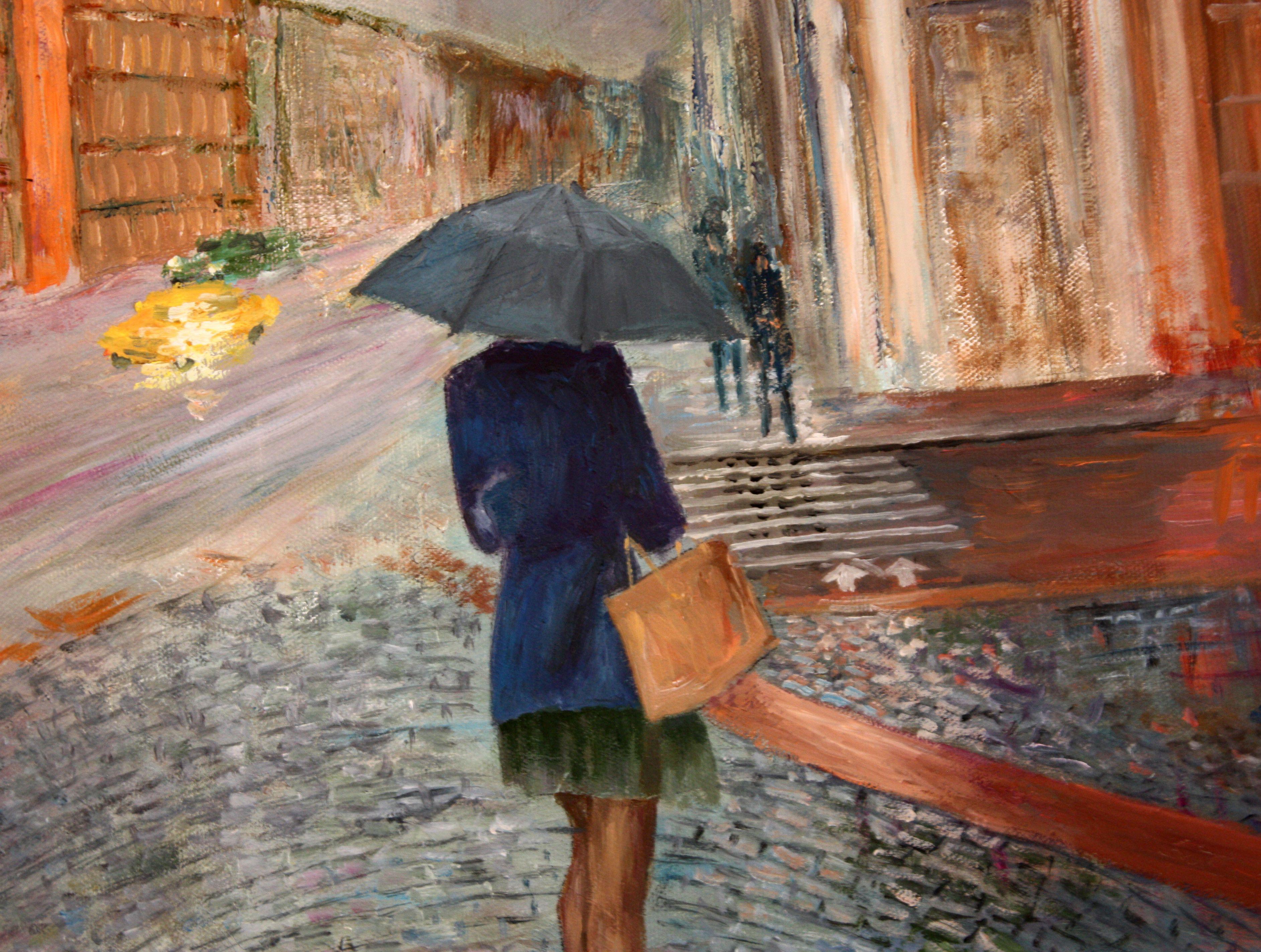 Sola in una grande città, Pittura, Olio su tela - Painting Realismo di Vladimir Volosov