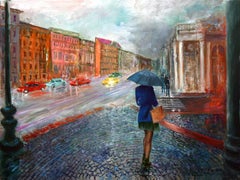 Sola in una grande città, Pittura, Olio su tela