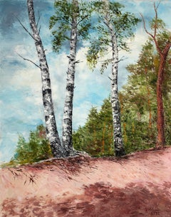 Birken auf der Schiene, Gemälde, Öl auf Leinwand