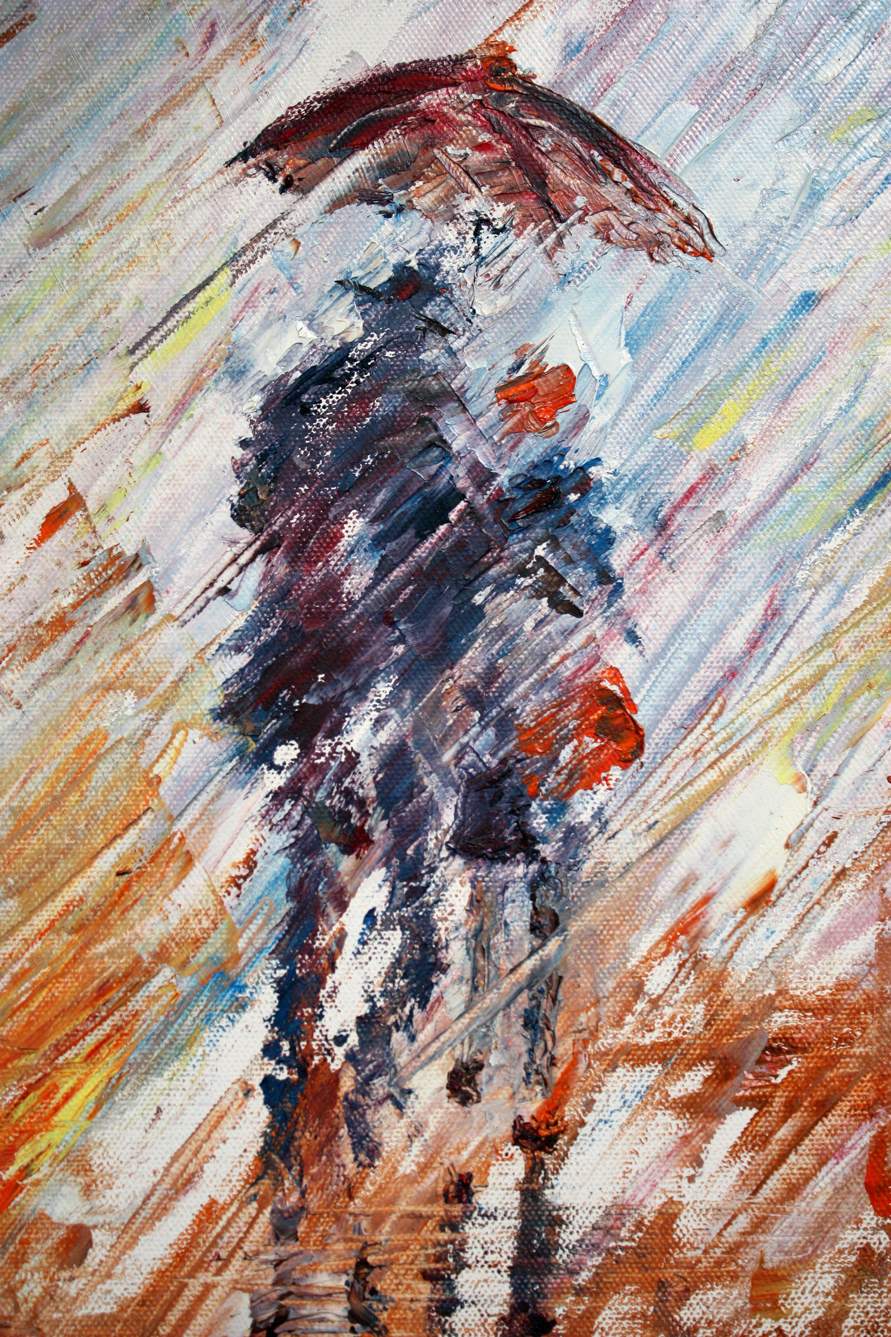 Couple in the rain, Painting, Oil on Canvas For Sale 1