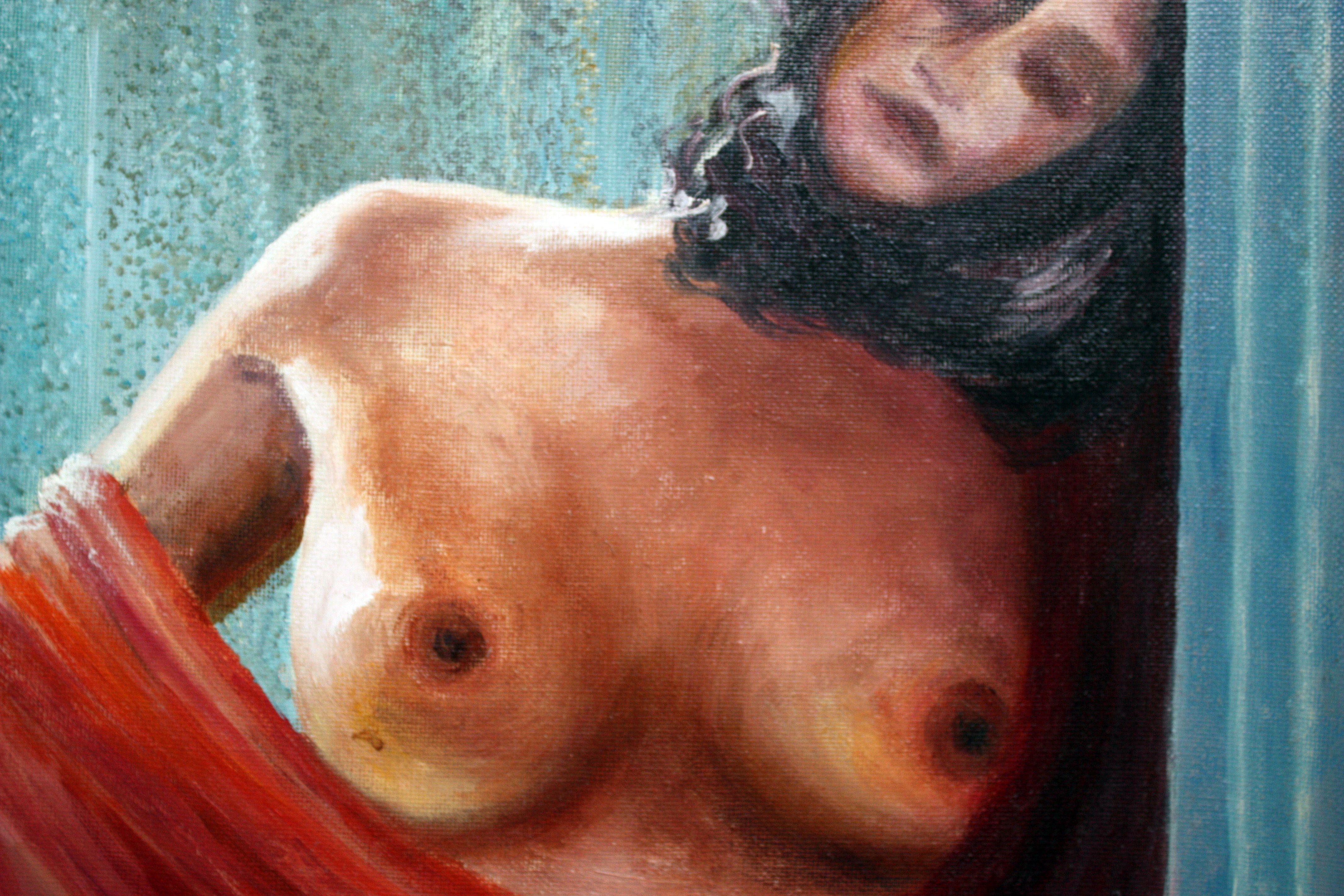 Girl in the Red Cape, Painting, Oil on Canvas For Sale 1