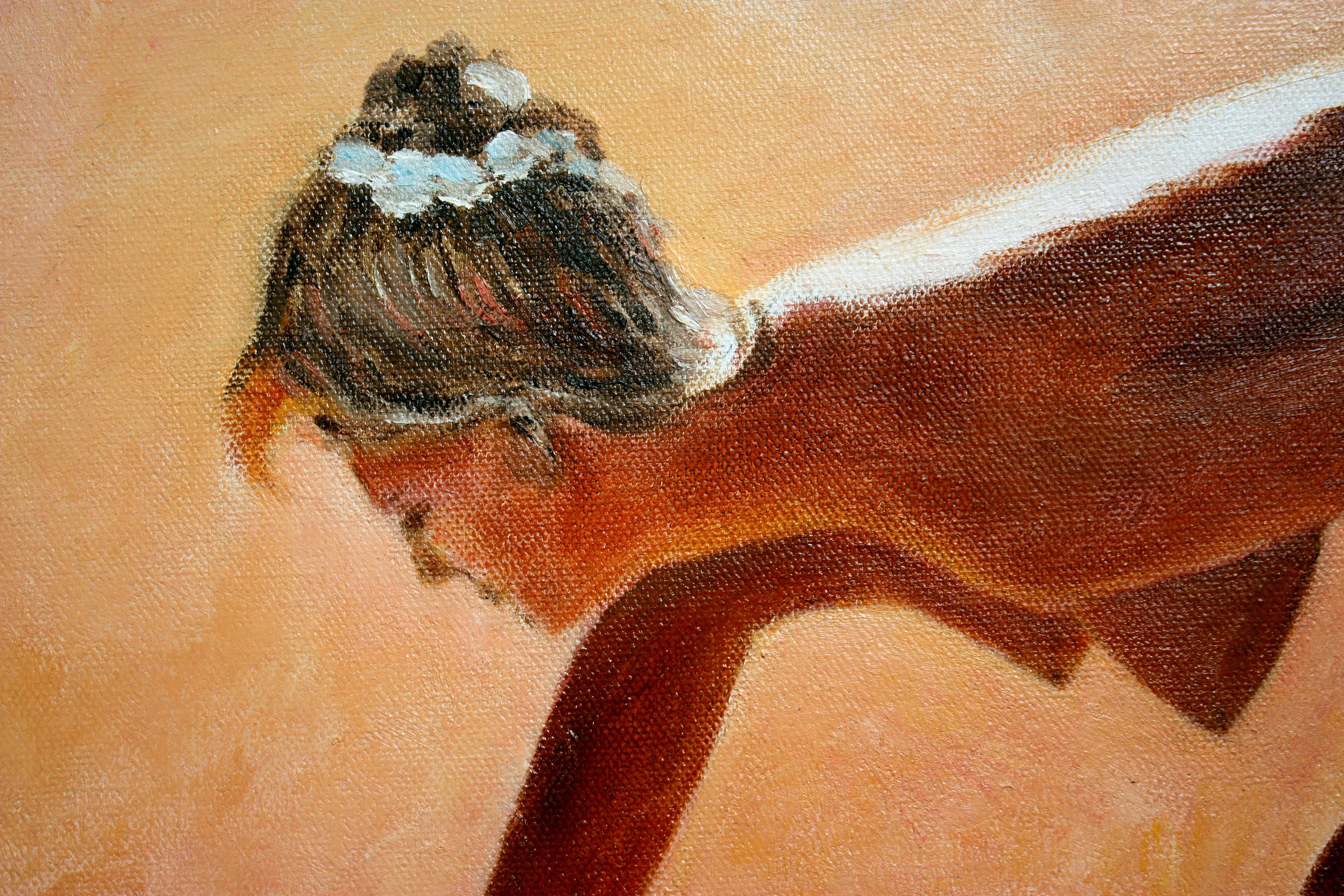 Girl on the sand, Painting, Oil on Canvas For Sale 1
