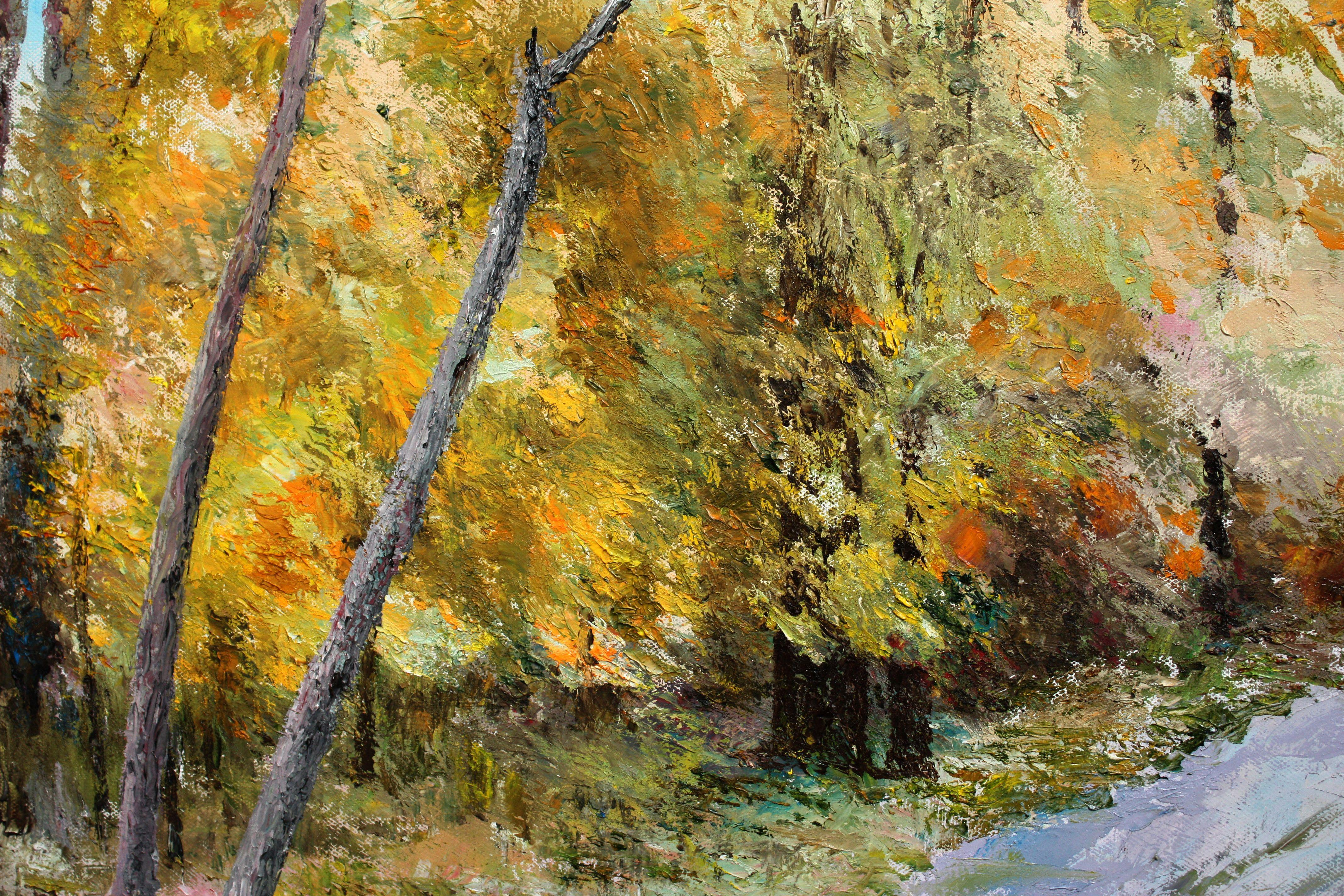 In an Autumn Forest, Painting, Oil on Canvas For Sale 1