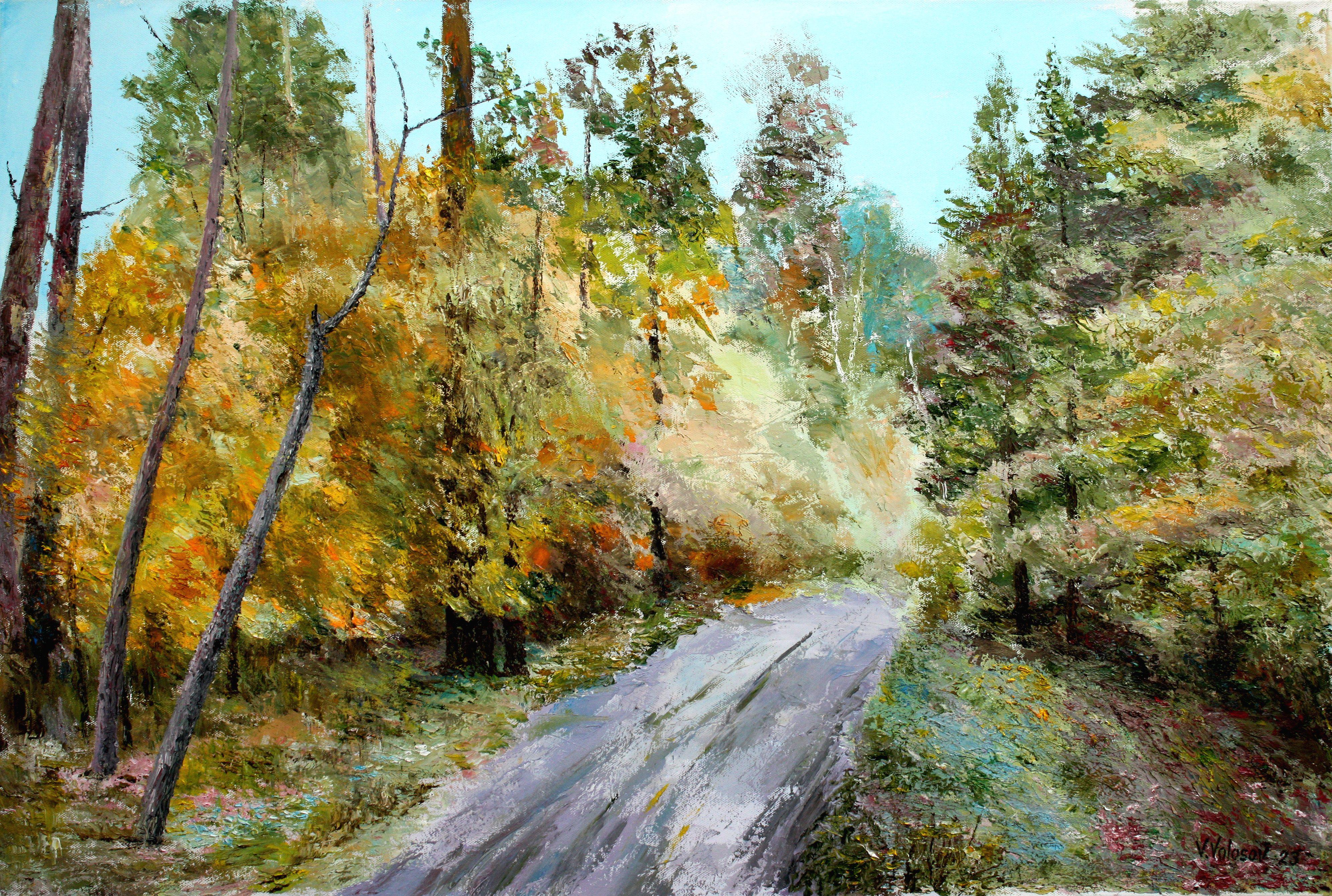 Dans une forêt d'automne, peinture, huile sur toile - Painting de Vladimir Volosov