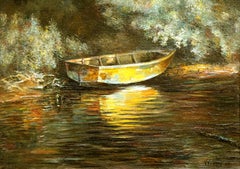 Vintage The old boat, Painting, Oil on Canvas
