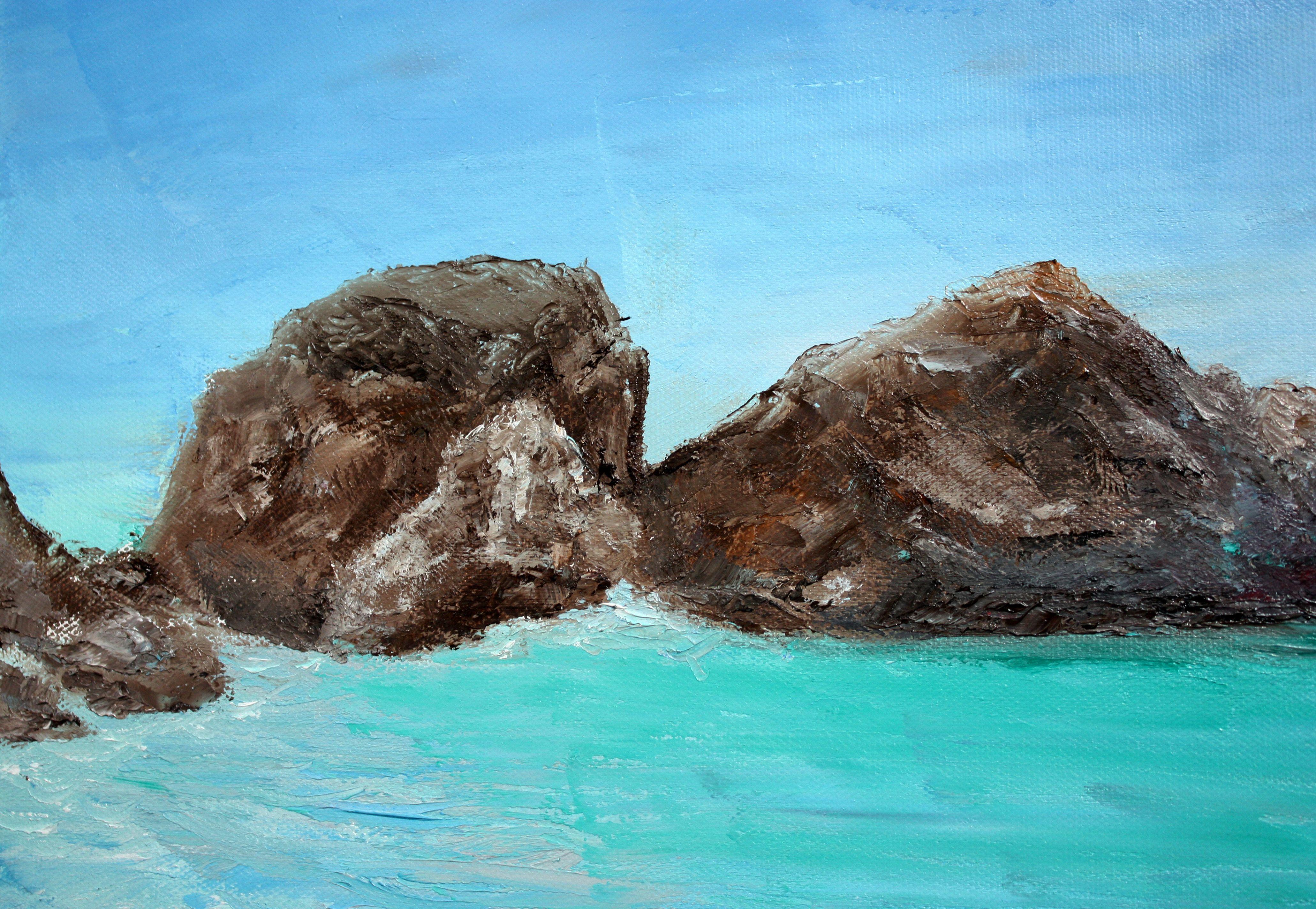 Aquarelles de Bermuda turquoises, peinture à l'huile sur toile - Impressionnisme Painting par Vladimir Volosov