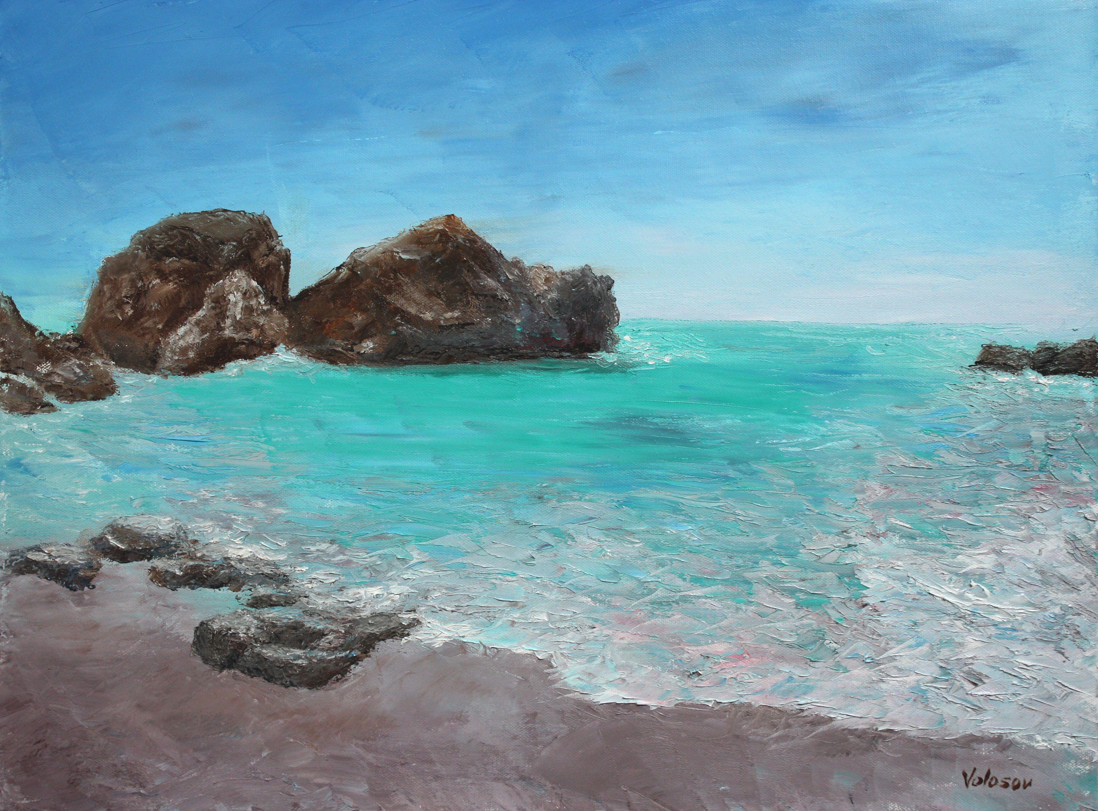 Aquarelles de Bermuda turquoises, peinture à l'huile sur toile - Painting de Vladimir Volosov