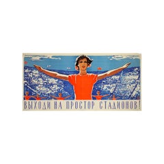 1959 Soviet Sports Poster “Go to the Stadium” Mass Athletics USSR