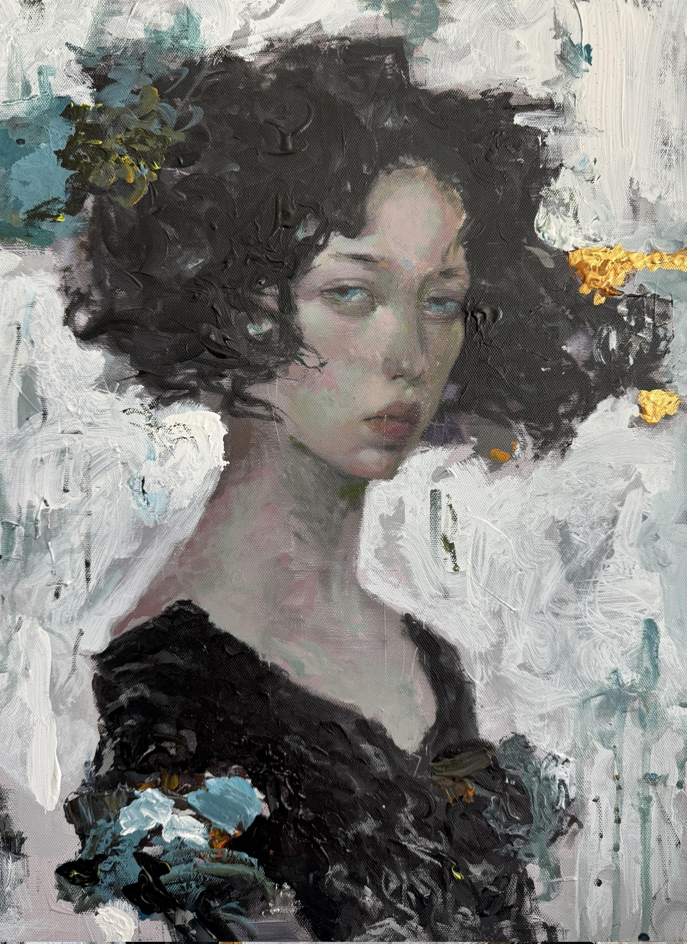 "Soyva" Painting 20" x 16" inch by Vladislav Chenchik

Vladislav Chenchik is a contemporary artist from Ukraine. His artwork combines abstract and realistic styles, with a focus on portraying girls and conveying their emotions through form. Each