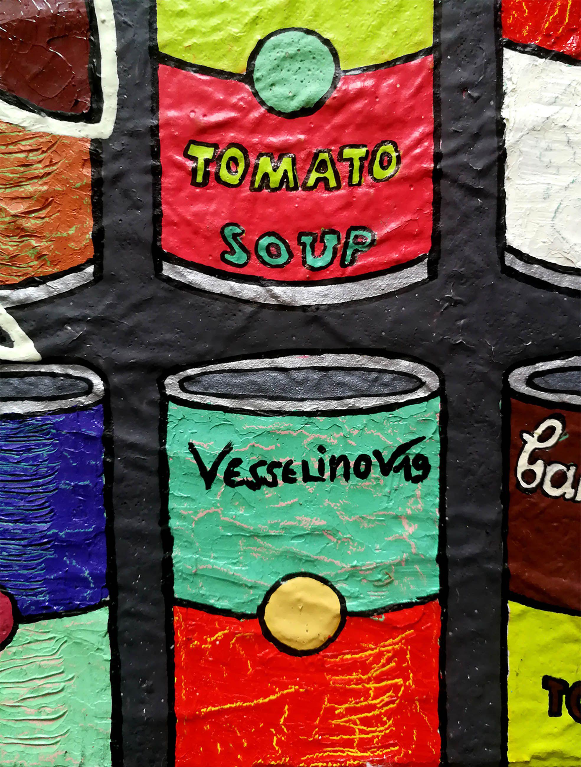 La obra se inspiró en el gran artista pop Andy Warhol. Andy es un icono pop absoluto, la inspiraciÃ³n de generaciones de artistasâ€¦  La obra fue realizada con técnica de autor con óleo y acrílico sobre lienzo. Rico en muchos colores y gran relieve