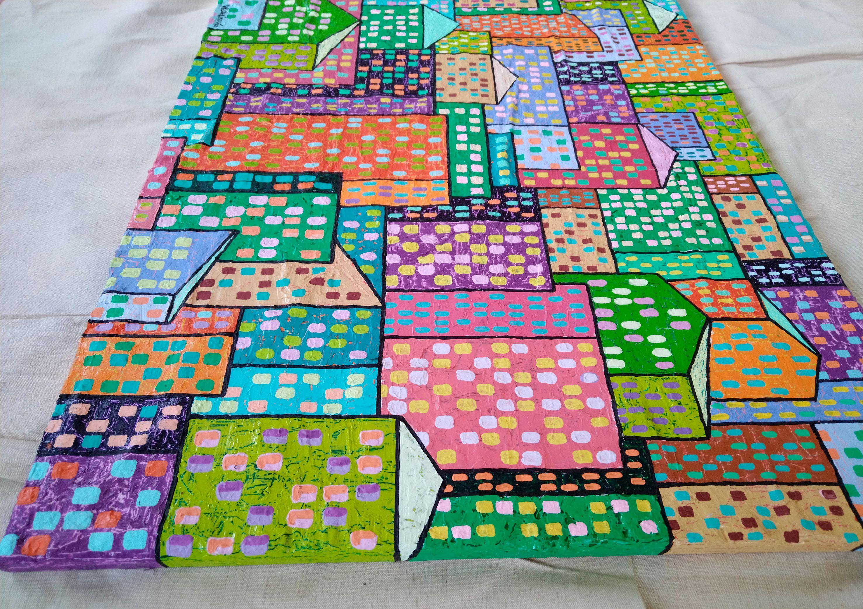 Ventanas de la ciudad, Pintura, Óleo sobre lienzo en venta 2