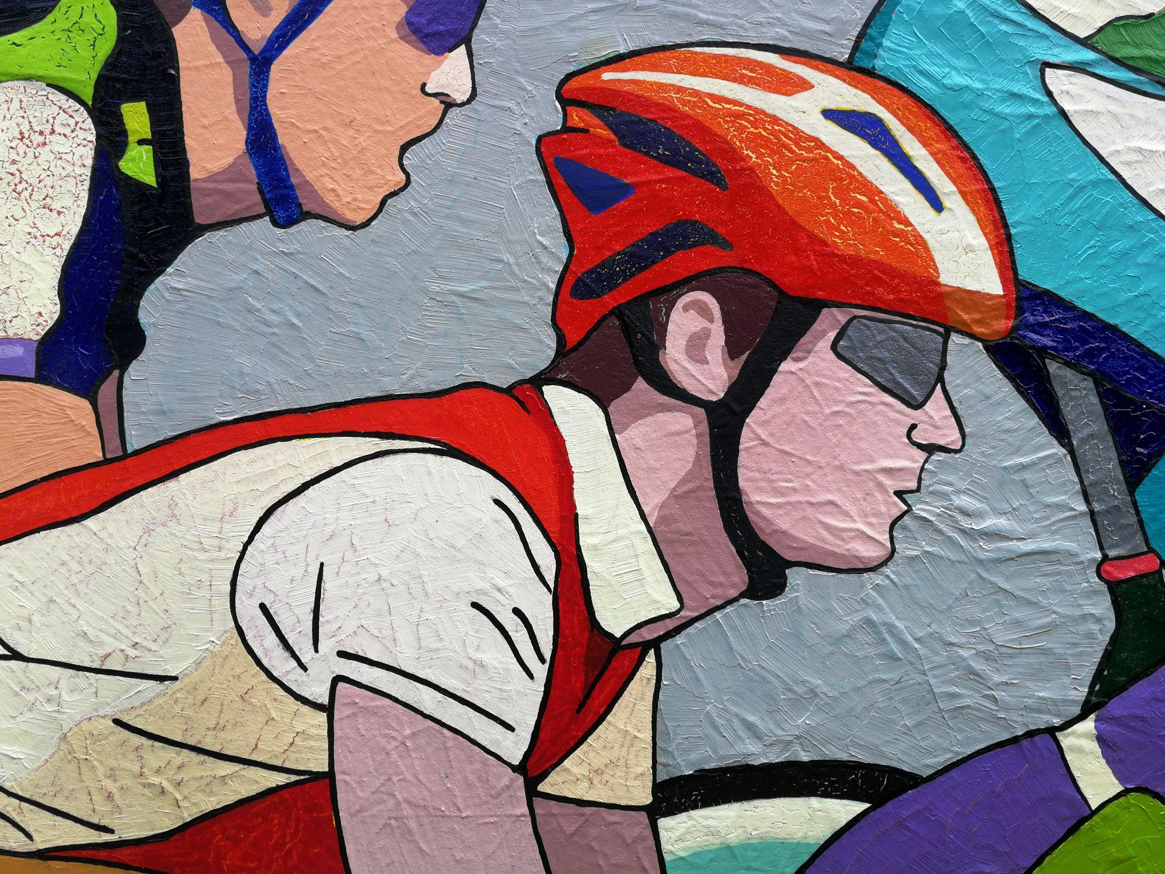 Grand Final, Cyclists, Painting, Oil on Canvas For Sale 1