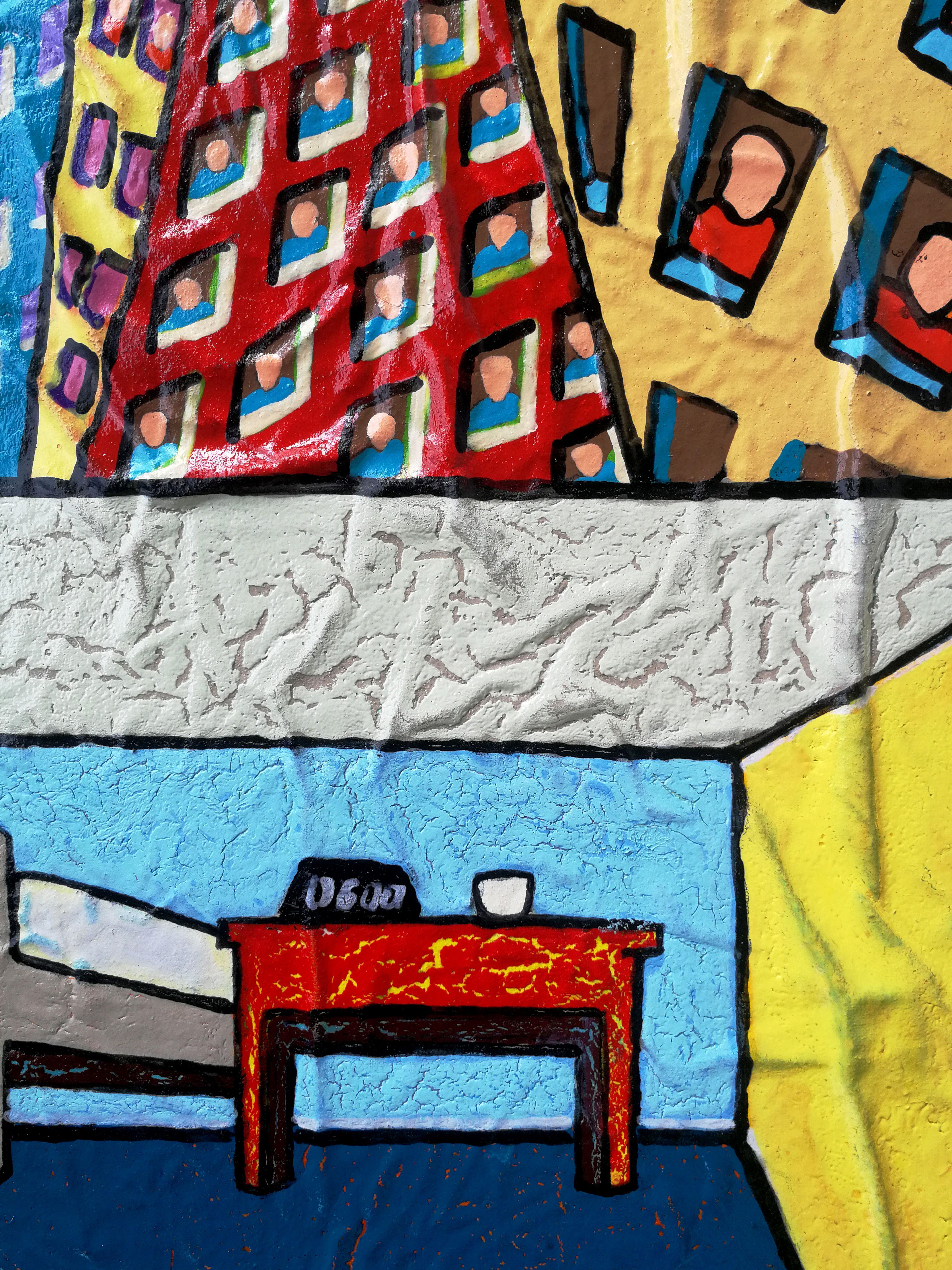 Infancia solitaria en el barrio de los zombis, Pintura, Acrílico sobre panel MDF - Painting Arte pop de Vlado Vesselinov