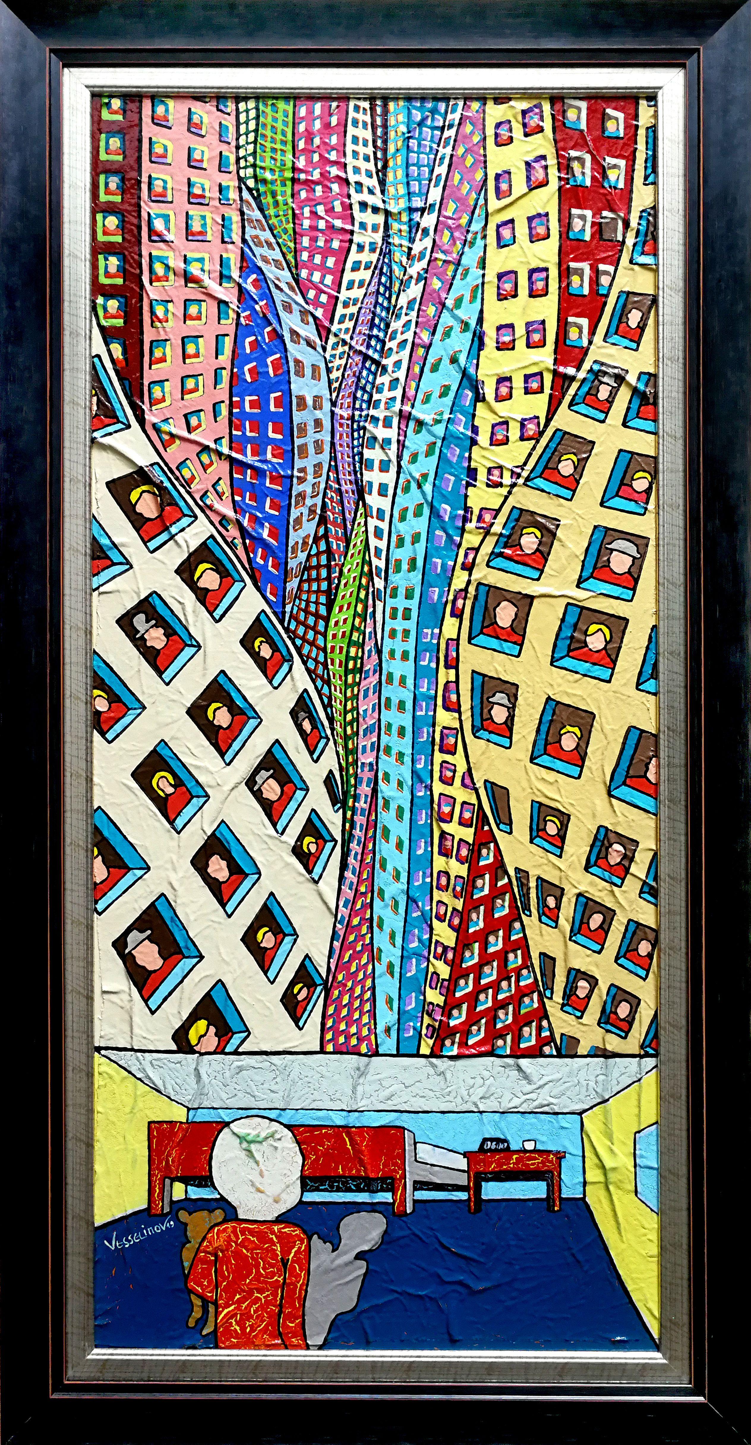 Infancia solitaria en el barrio de los zombis, Pintura, Acrílico sobre panel MDF - Painting de Vlado Vesselinov