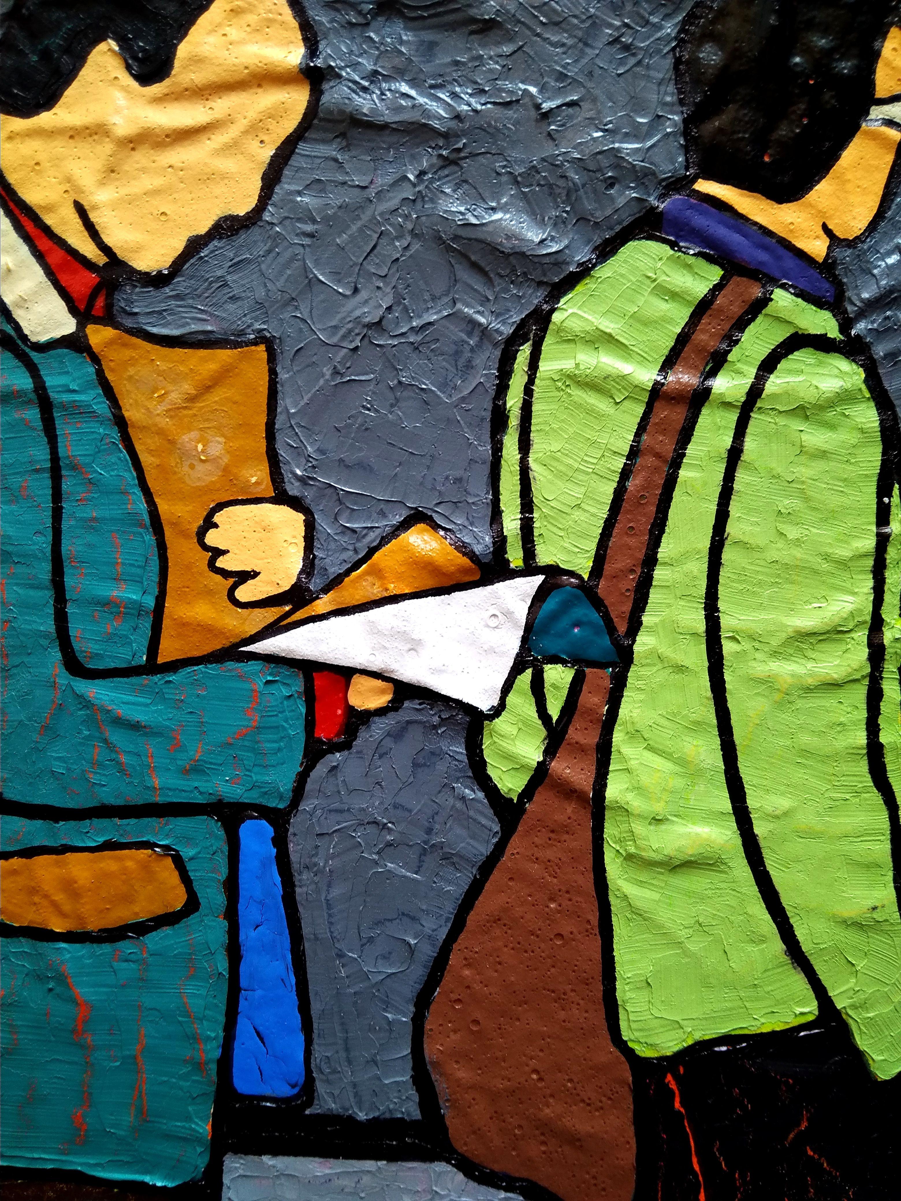 Le opere d'arte si ispirano alle dinamiche di oggi, allo stile di vita moderno. L'opera è dipinta utilizzando una tecnologia originale e inedita e questo la rende unicaDipinta con colori a olio francesi di alta qualità e colori acrilici italiani di
