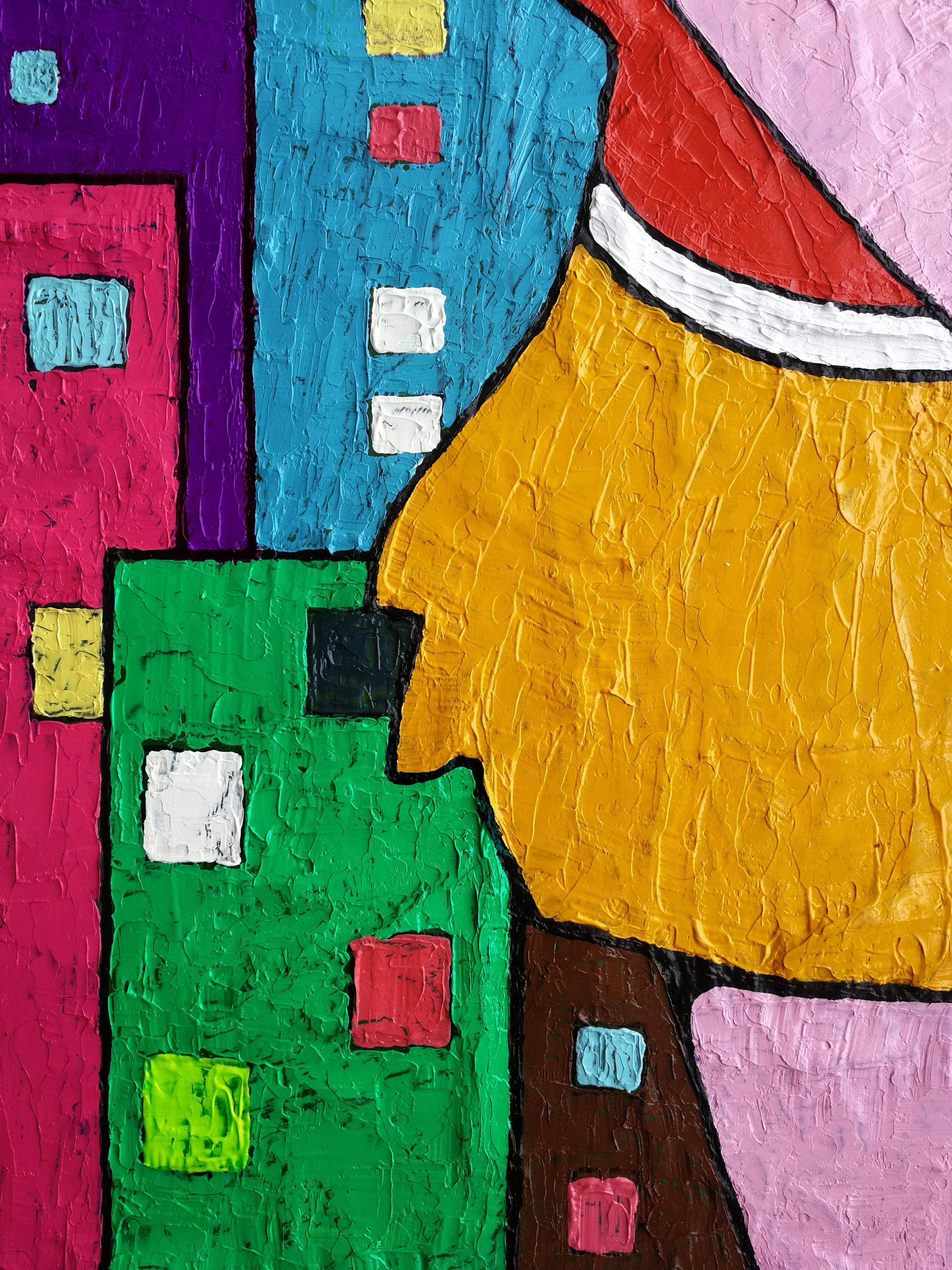 En la esquina contra la pared de ventanas - Rojo Amarillo Verde Blanco Azul Morado - Painting de Vlado Vesselinov