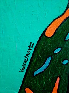 Steve McQueen - Portrait Painting Beige Yellow Green Orange White Black Pink