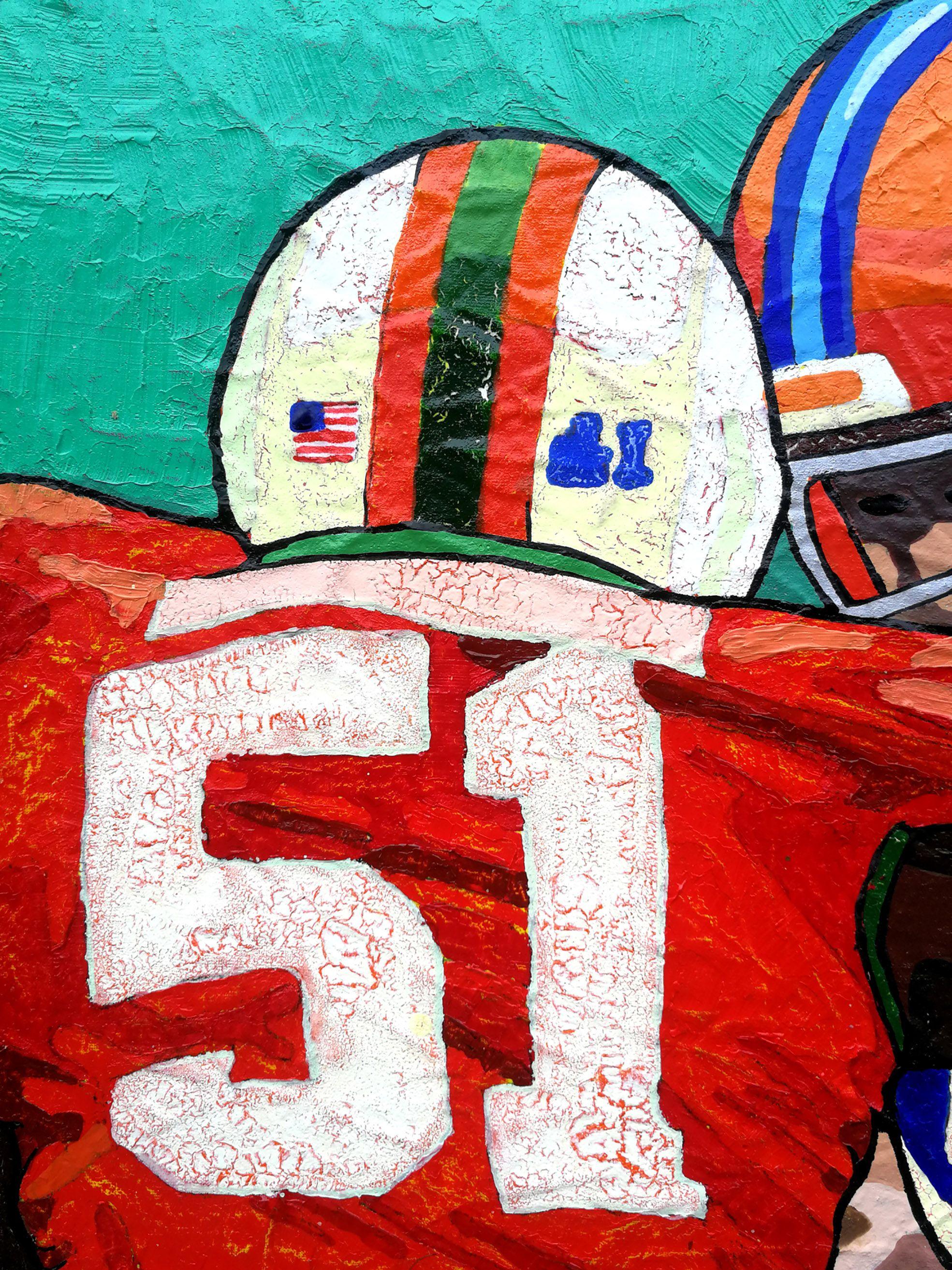 L'œuvre a été inspirée par le Super Bowl. Ces batailles sportives sont remplies de beaucoup d'émotion, d'affrontement de caractère et de courage. Un plaisir pour les yeux, une émotion unique pour tous les sens. L'œuvre est peinte à l'aide d'une
