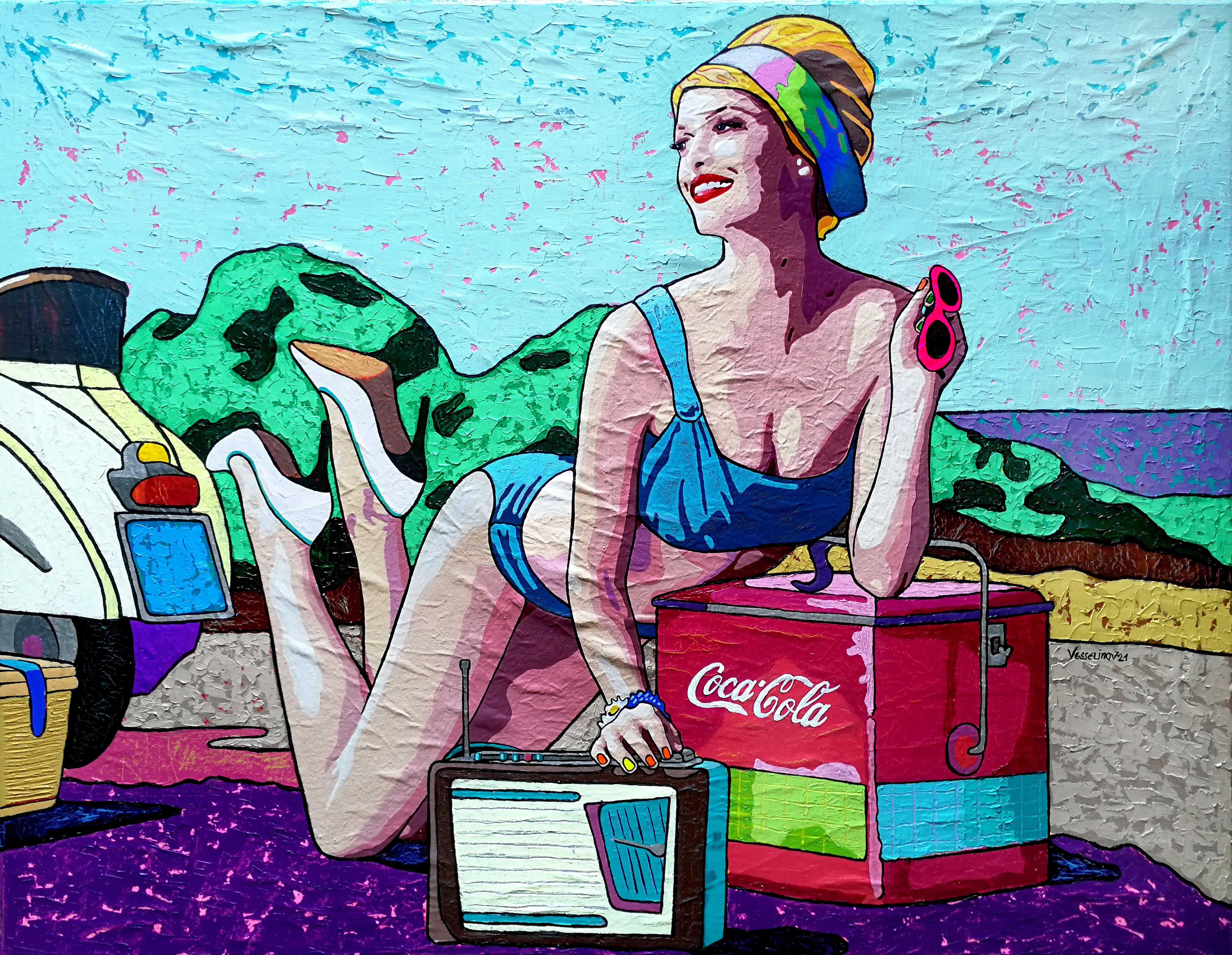 La radio toca jazz, Pintura, Óleo sobre lienzo - Painting de Vlado Vesselinov